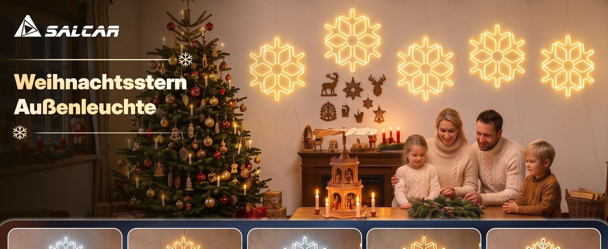 SALCAR 40cm Schneeflocken Deko Weihnachten, LED Schneeflocke Beleuchtet Fenster