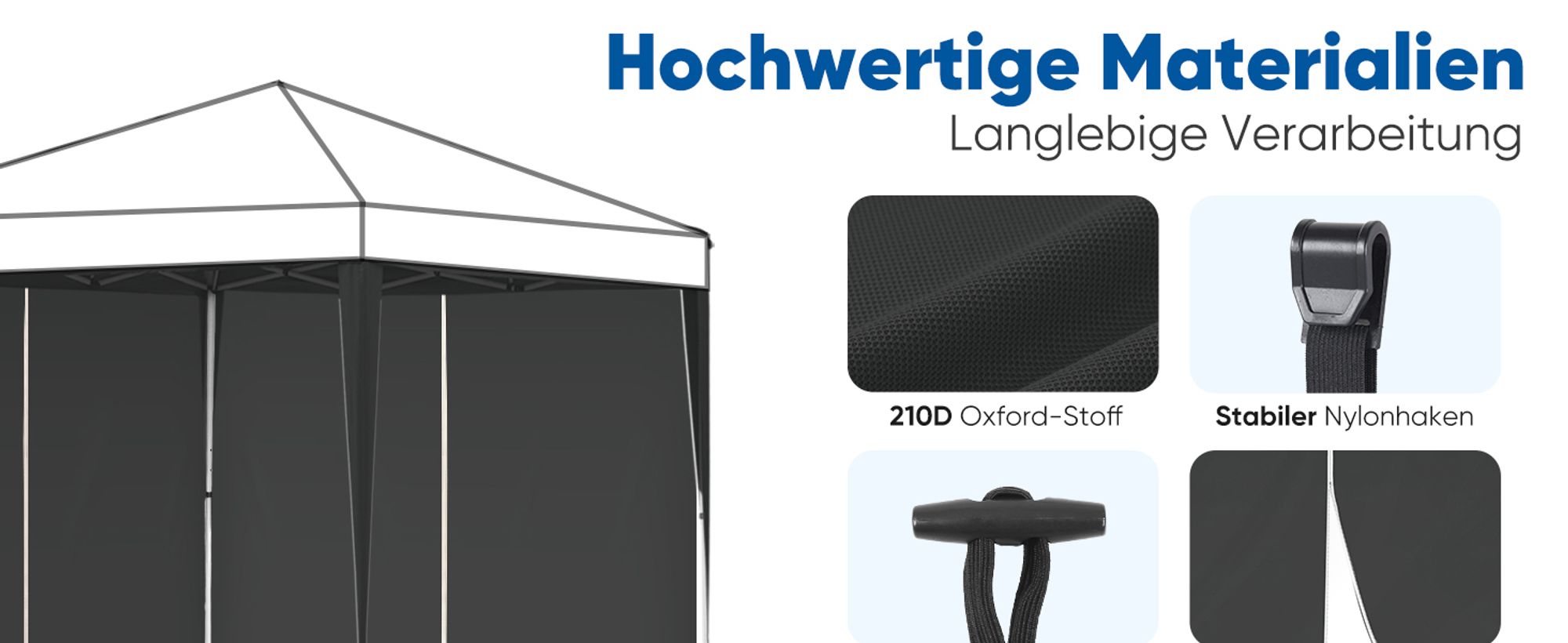 Sekey 2 Seitenteile für 3x3 /3x6m/3x9m pavillon mit Reißverschluss, Schwarz