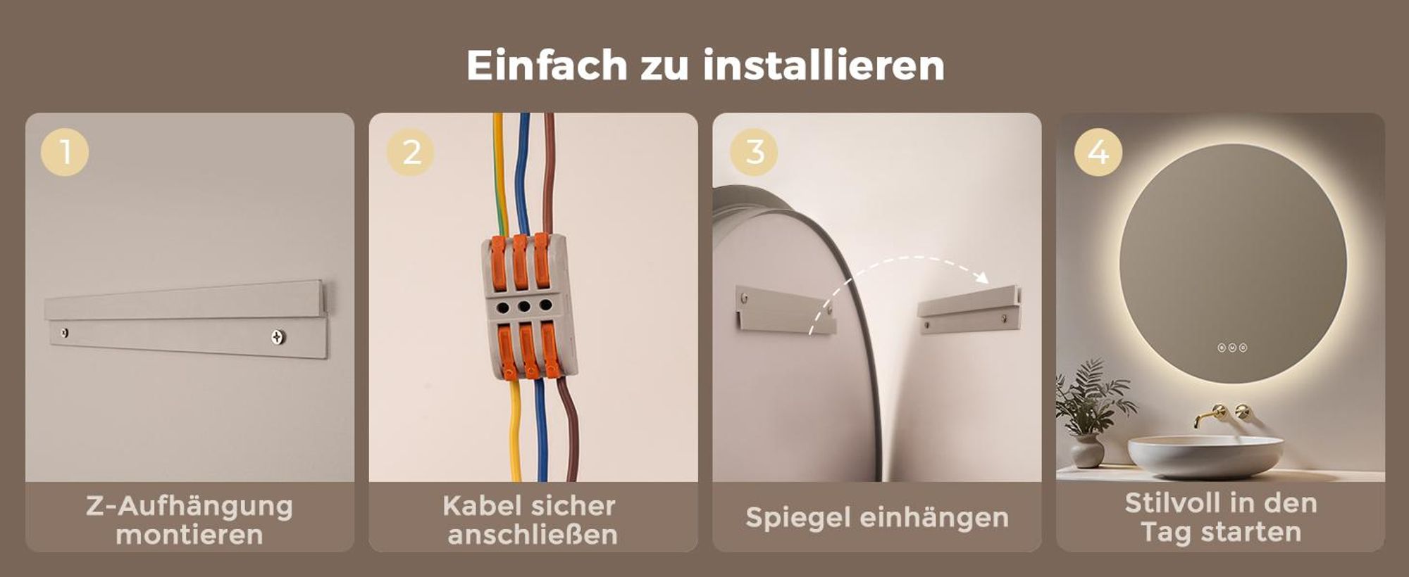 S'AFIELINA LED Badspiegel Rund Badezimmerspiegel Wandspiegel mit Touch-Schalter,3 Lichtfarbe 3000/4000/6500K 70 cm