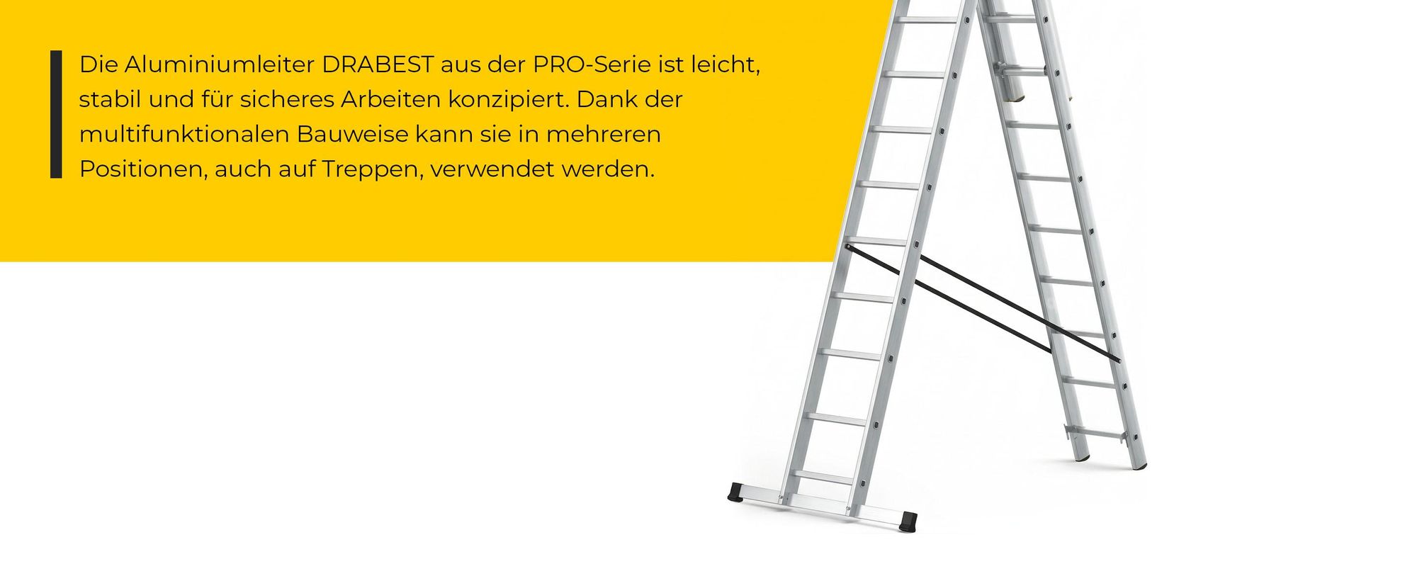 Drabest | Leiter - Trittleiter 3x12 Stufen, Klappleiter - Tragfähigkeit 150 kg - Alu Leiter, Treppenleiter, Anti-Rutsch-Füße, Arbeitshöhe 8,09m