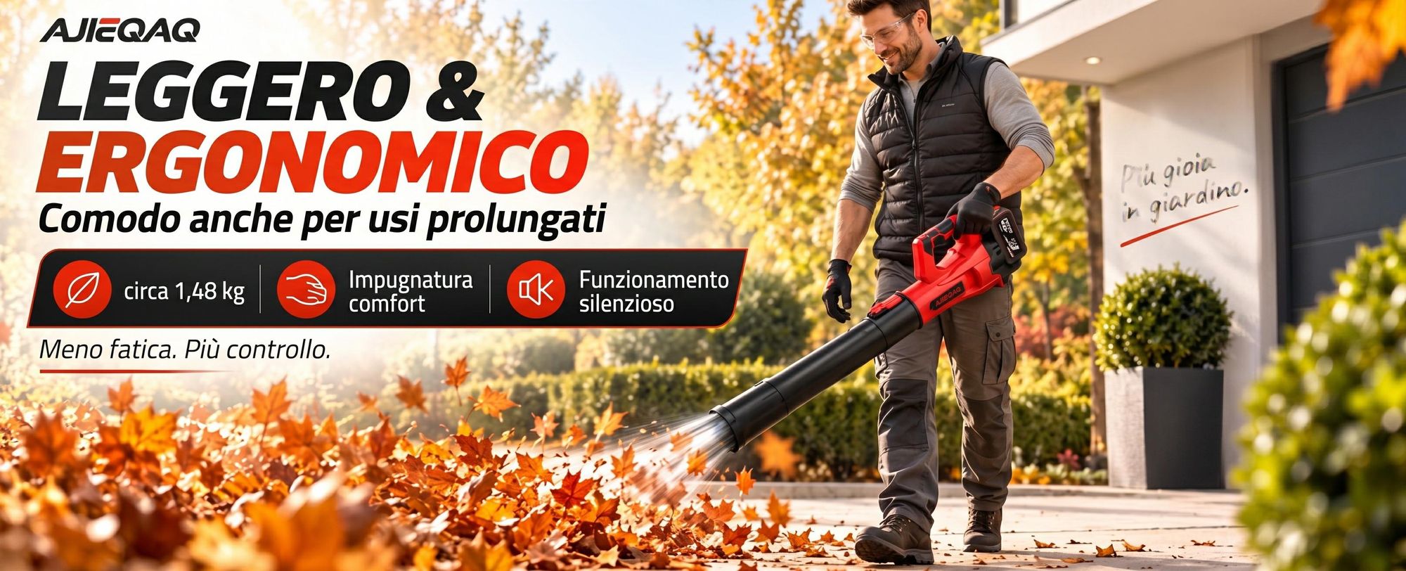 Soffiatore a Batteria 21V Brushless, 2×4,0Ah Batterie, 320 km/h, 6 Velocità con Turbo, 1000W, Soffiatore Senza Fili con 2 Tubi