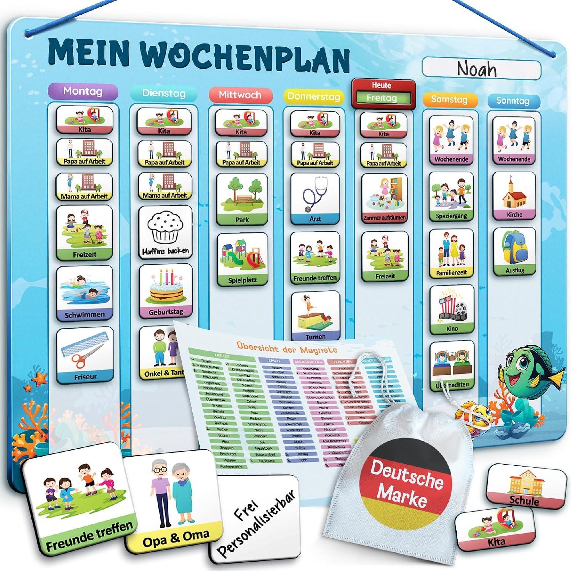 LIKARTO Kinder Wochenplaner Magnettafel mit 194 Magneten