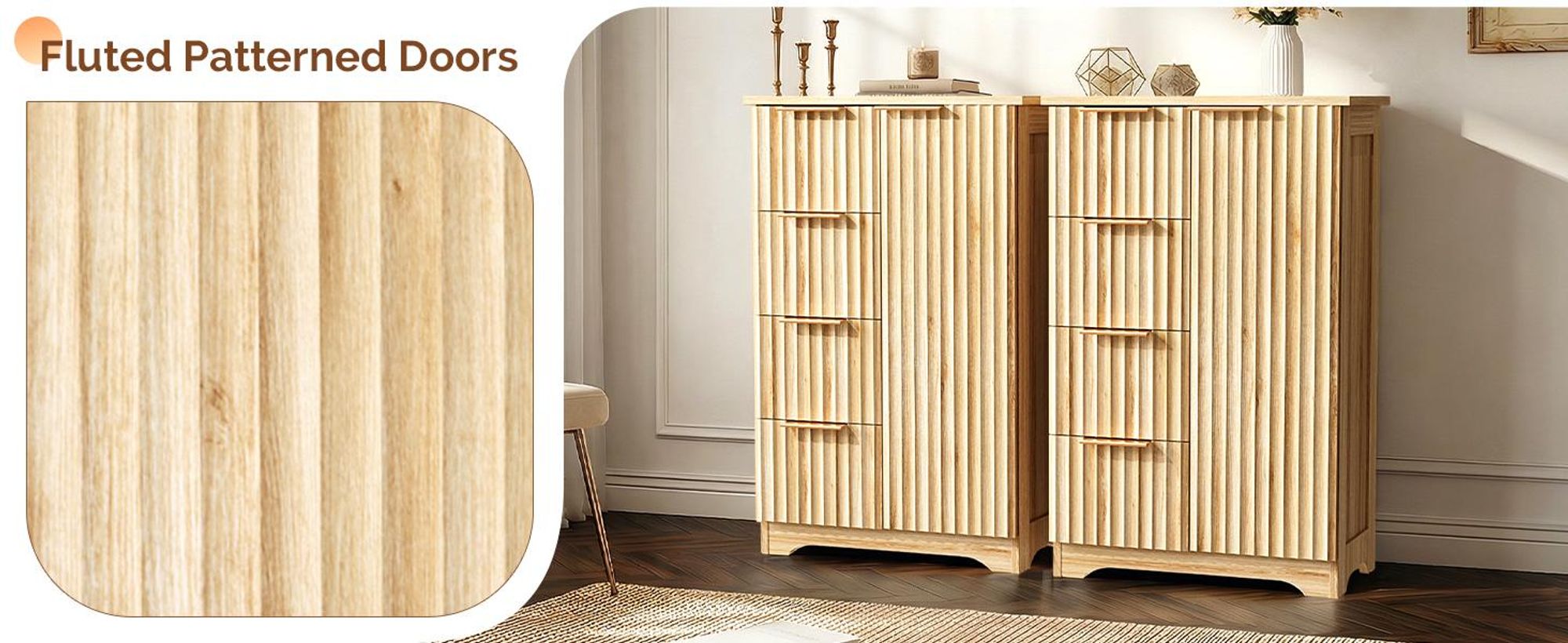 FCH Küchenschrank, Buffet Kommode mit 1 Türen und 4 Schubladen, für Wohnzimmer, Esszimmer und Küche, 53.4 x 29 x 82 cm, Eiche