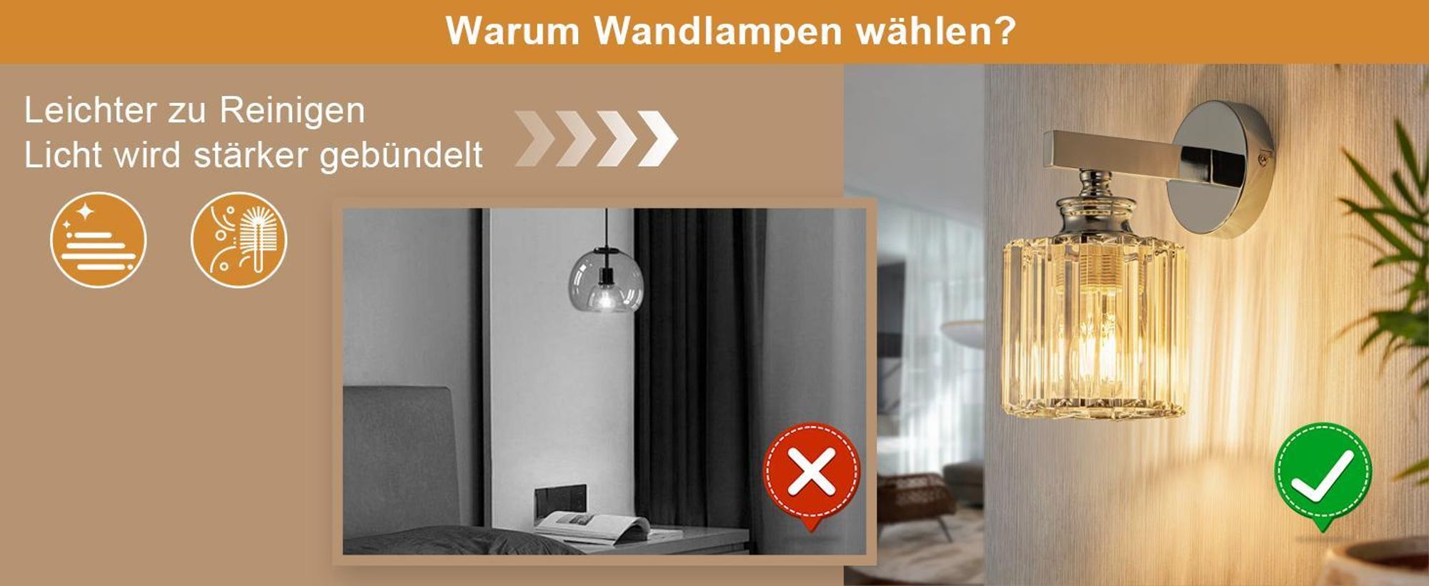 ZMH Wandleuchte Kristall Wandlampe Innen Wandbeleuchtung Wandstrahler Flurlampe Wand E27 für Schlafzimmer Wohnzimmer Flur(ohne Leuchtmittel)