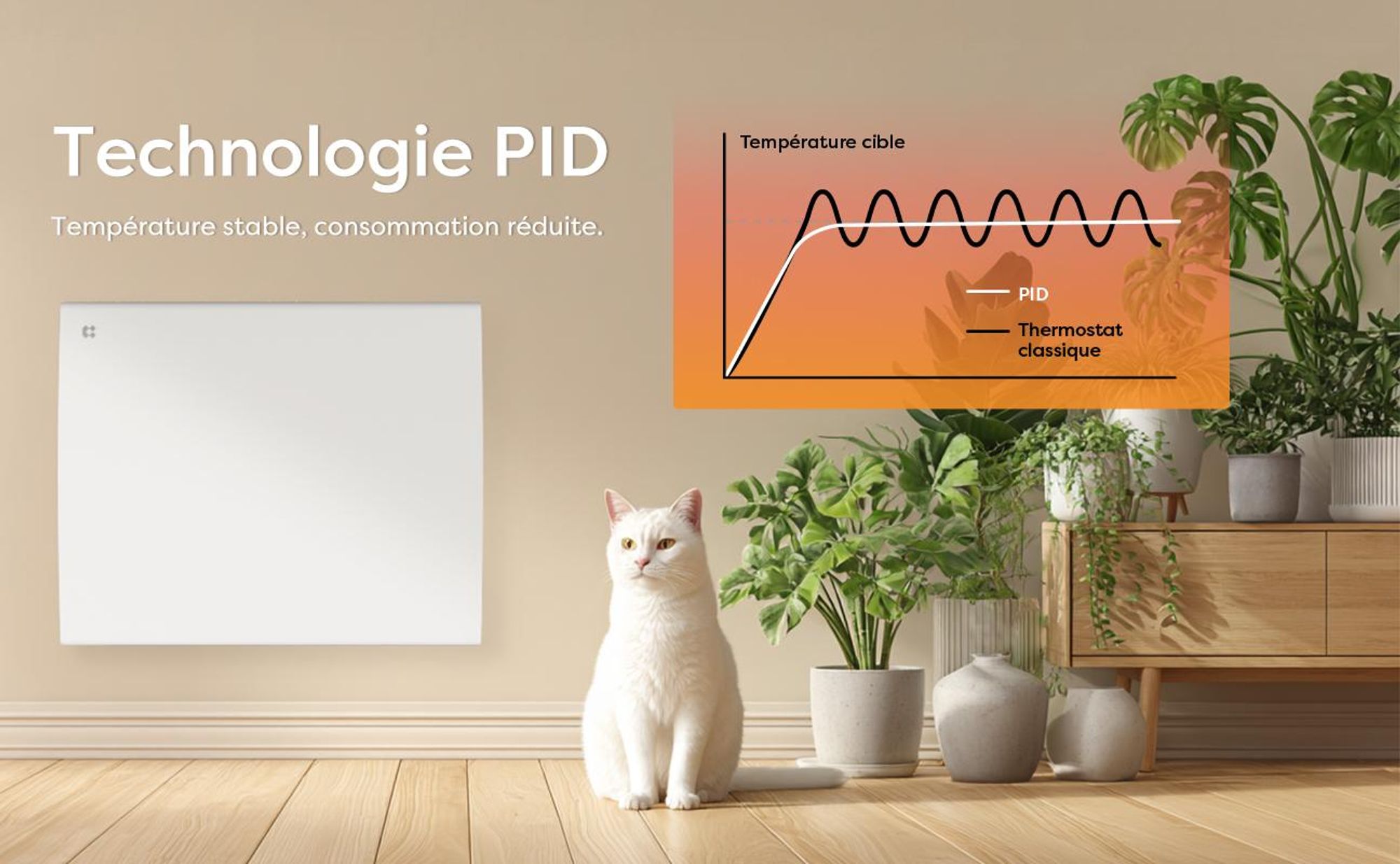 CIARRA Radiateur Électrique Fixé Inertie Sèche Céramique 1000W, pour Salle de Bain ou Chambre 10-15㎡ CBHT10E