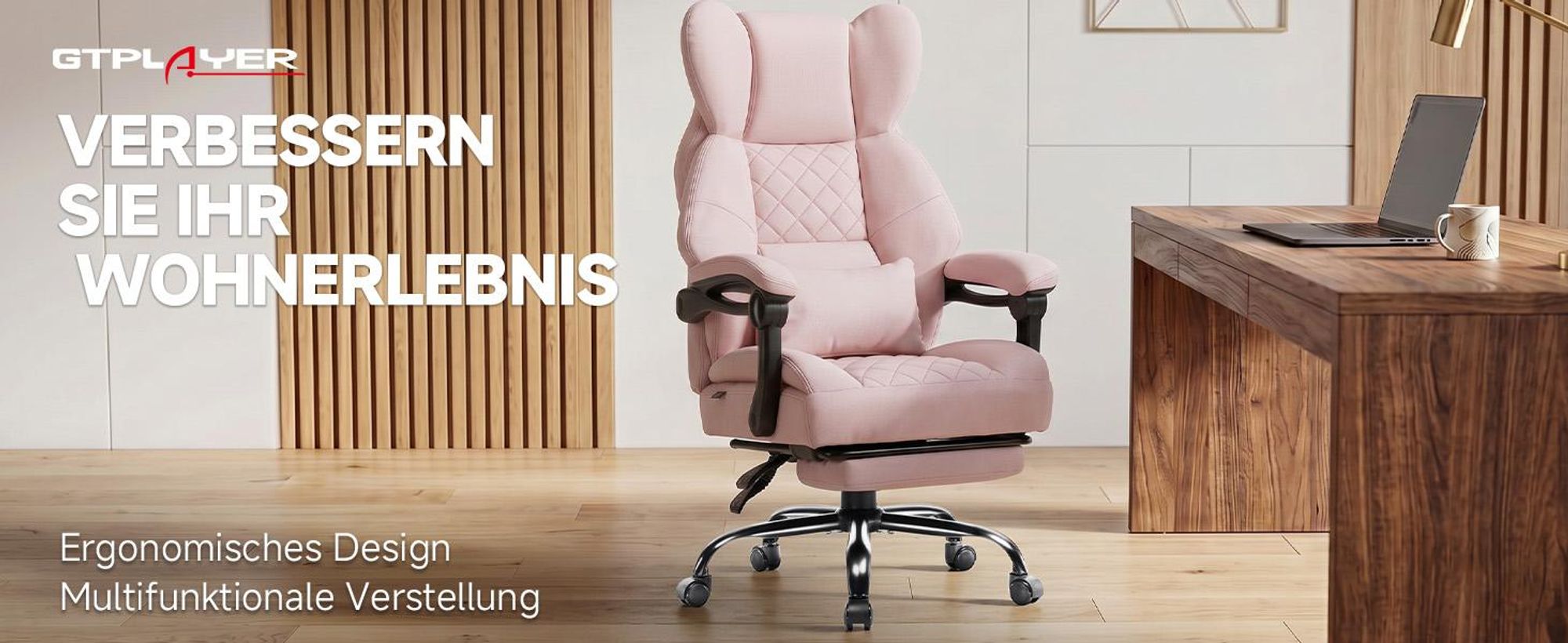 GTPLAYER Gaming Stuhl, Ergonomischer Bürostuhl mit Fußstütze und Lendenstütze, Hochlehner Chefsessel für Große, breiter Computersessel, Höhenverstellb