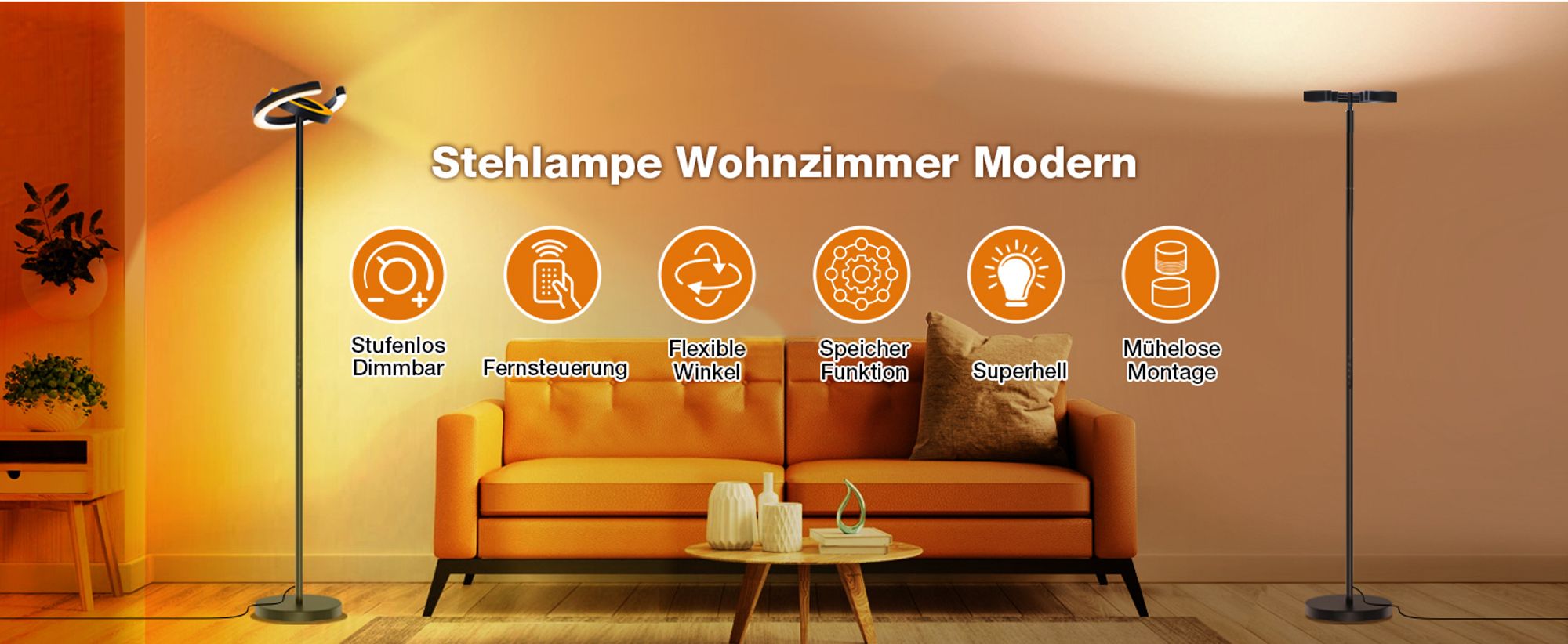 LED Stehlampe Dimmbar 1900K-6500K Stehleuchte Drehbarem Doppelring mit Fernbedienung für Arbeitszimmer, Wohnzimmer, Schlafzimmer, Büro