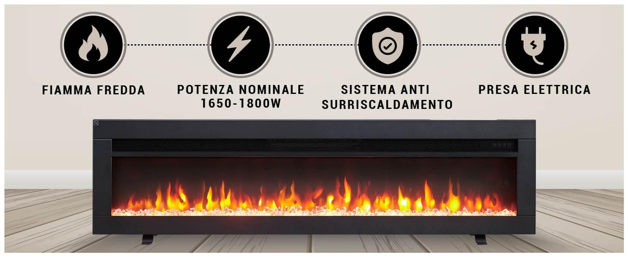 Camino elettrico BALDERIA Agnes 50 - Camino 3in1 da appoggio, da parete o da incasso