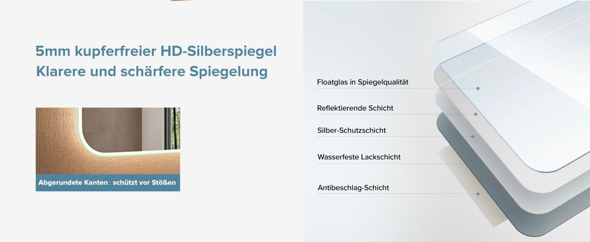 doporro Design LED-Spiegel Wandspiegel 140x70cm Badezimmerspiegel Beschlagfrei 5 mm Glas durch Antifog-Schicht Nova-02