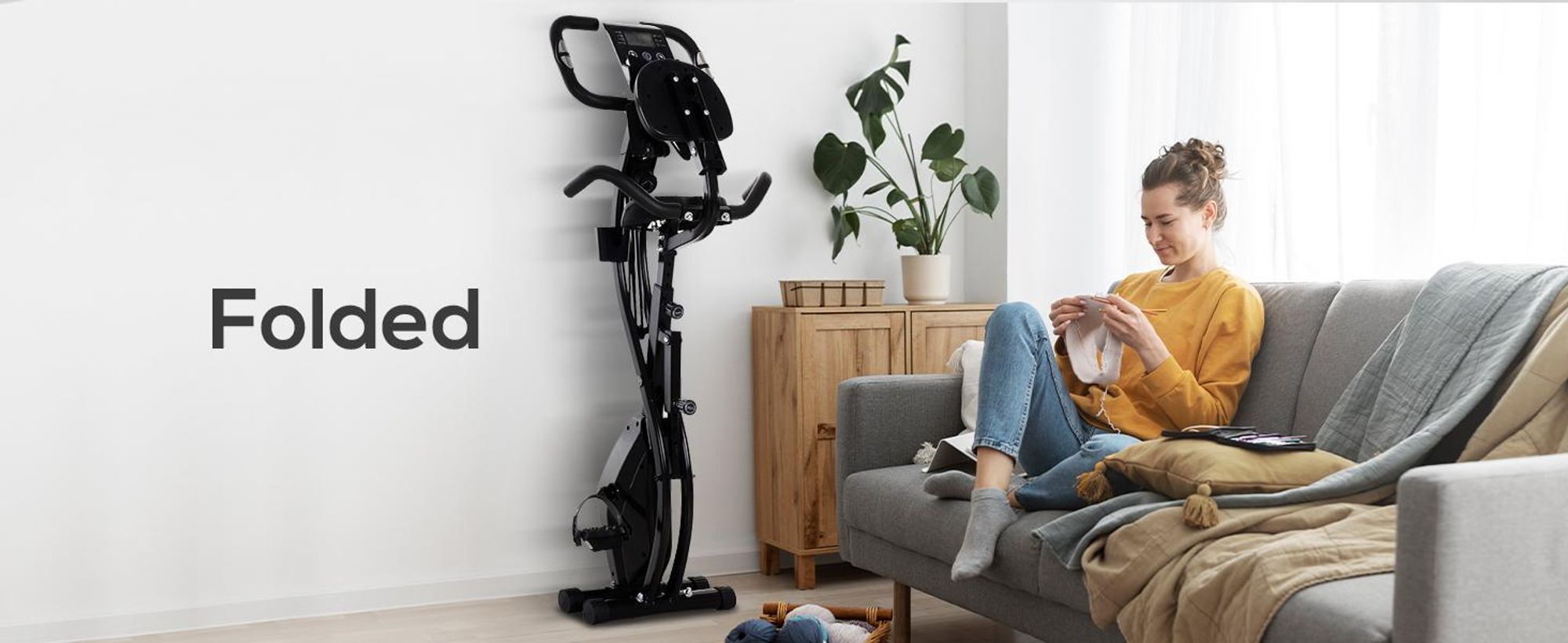 Rower treningowy HOMCOM X-Bike 2 w 1 z wyświetlaczem LCD, pulsometrem, składany rower treningowy z 8 poziomami oporu magnetycznego, 1 para linek napinających, stal, czarny, 105 x 48 x 118 cm