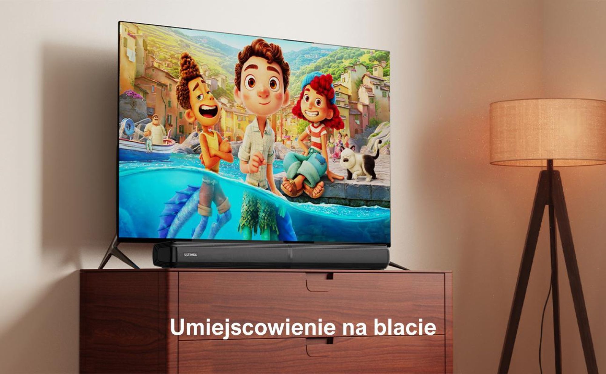 Soundbar ULTIMEA do telewizorów, dzielony soundbar 2 w 1 o mocy 100 W z Bluetooth® 5.3, głośnik telewizyjny z 3 trybami korektora i regulowanym basem, ARC/optyczne/Aux