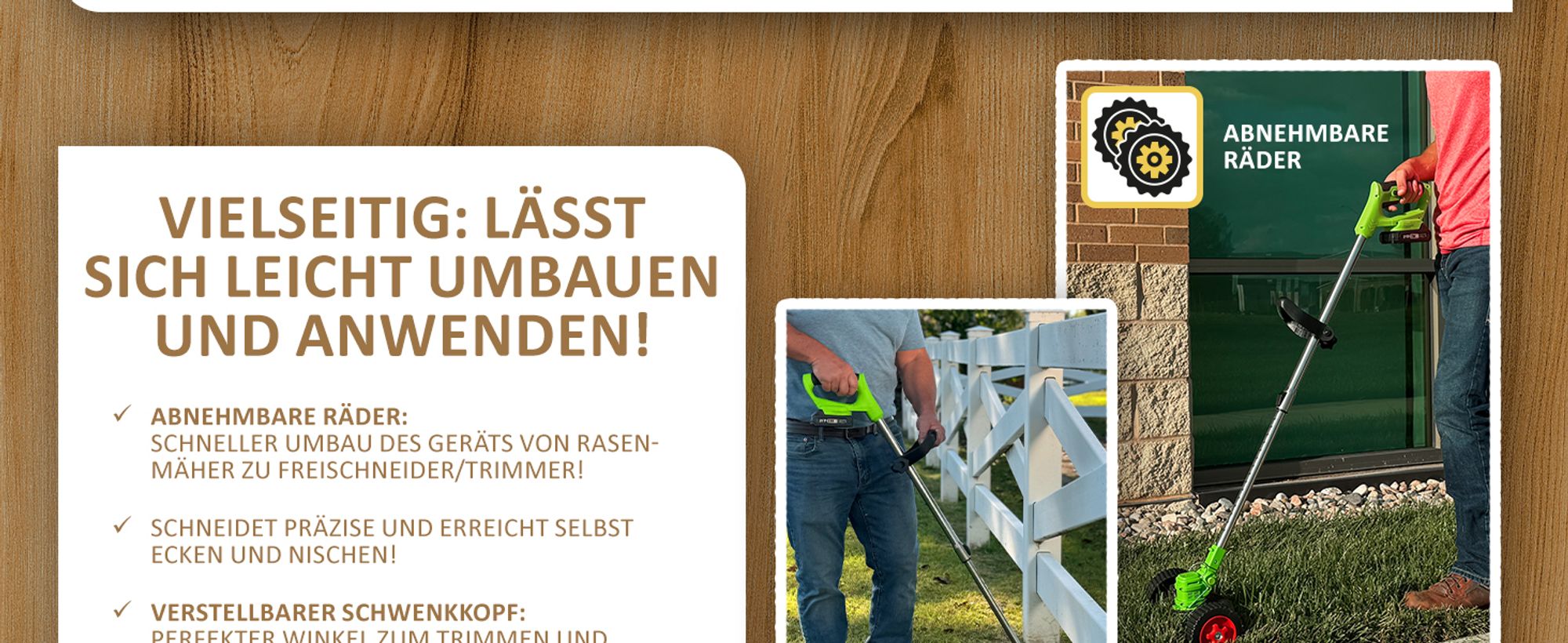 Genius Rotorazer Akku Rasentrimmer (23tlg.) Rasenkantenschneider Freischneider 8 in 1 mit 2 Akku, einstellbarer Schnitttiefe, 7 Messerscharfe Klingen
