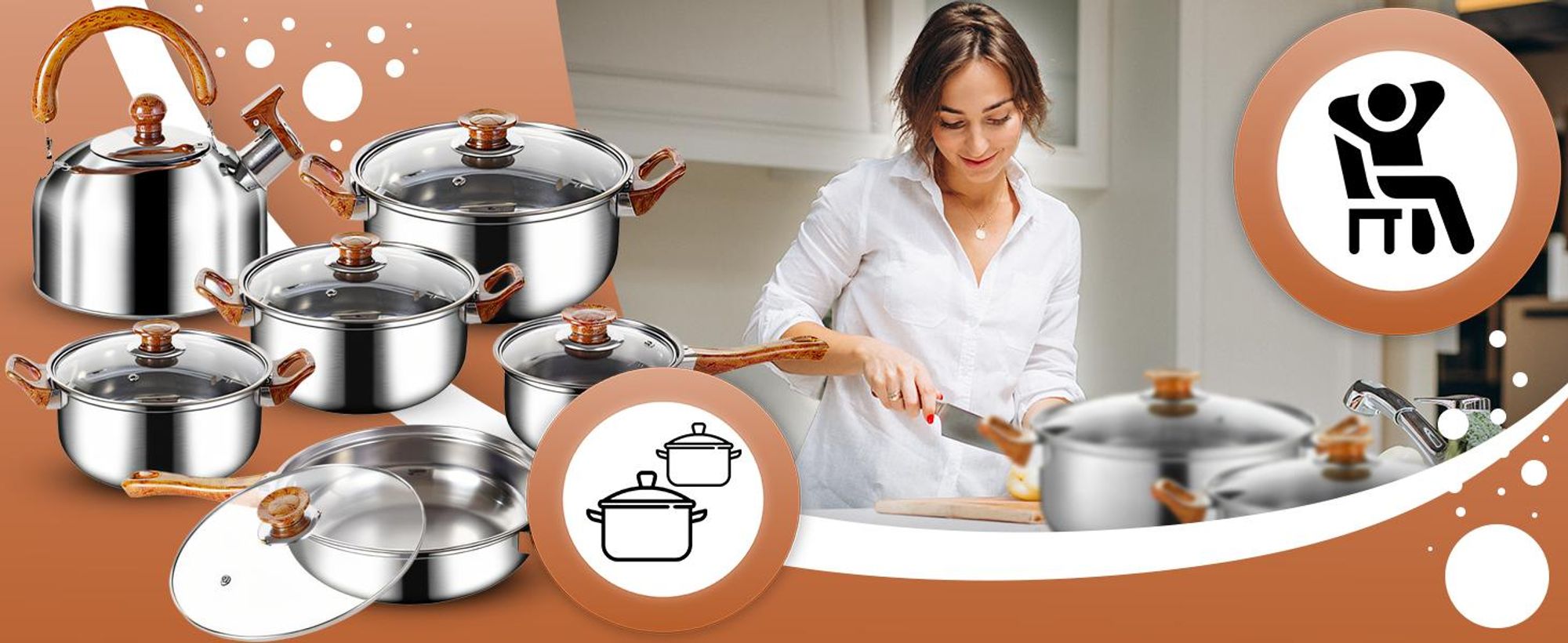 Topfset, Pfannenset mi Flötenkessel, 12-teilig | Kochtopfset | Kochtöpfe | Töpfe mit Glasdeckel | Silber, Edelstahl | Retoo