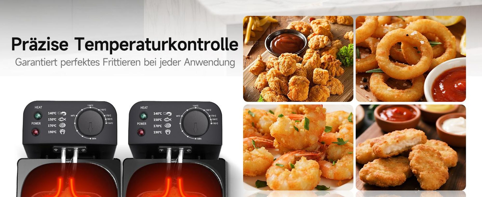 Aigostar - 6L Doppel-Fritteuse mit 2 Körben, Öl-Fritteuse mit Kaltzonenfunktion, 3600 W, Sichtfenster, Regelbarer Heizstufe bis 190°C
