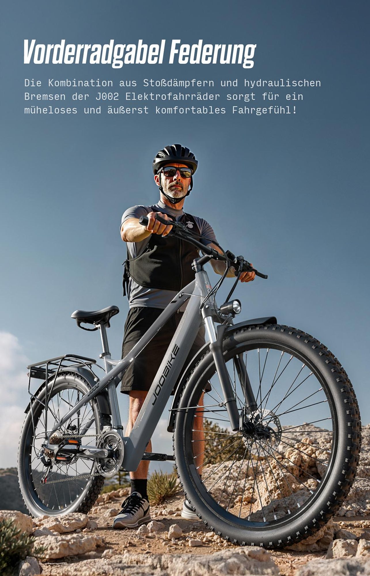 J002 Elektrofahrrad, 48 V 16 Ah, 80 N·m, Shimano 7, 150 kg, grau
