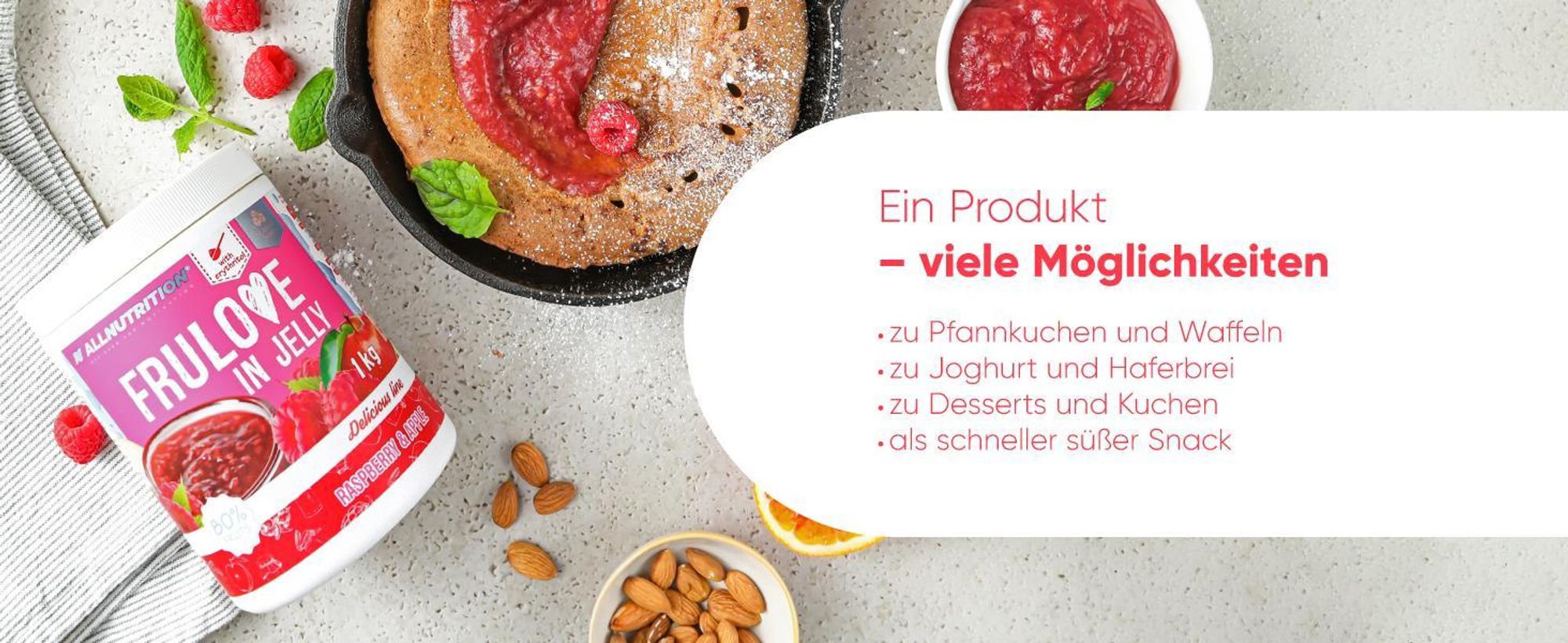 ALLNUTRITION FRULOVE In Jelly Raspberry & Apple 1000g Marmelade Früchte Himbeer-Apfel