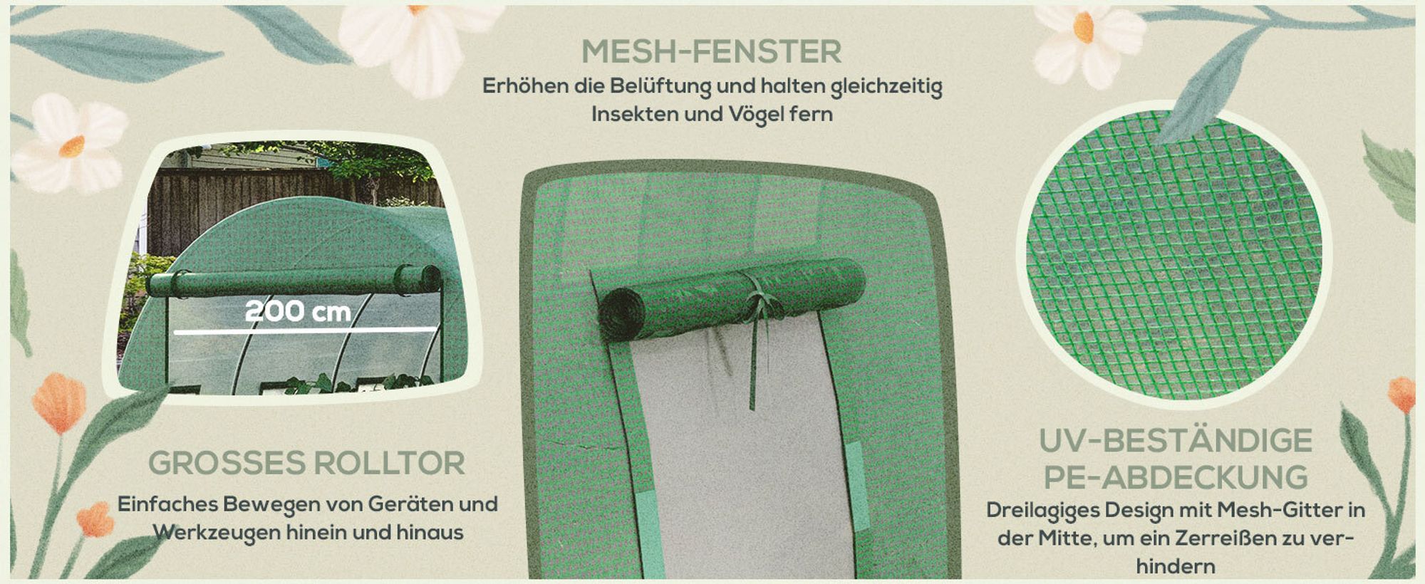 Outsunny Polyethylenfolie 6x3x2m Ersatzfolie mit 12 Fenster für Folientunnel