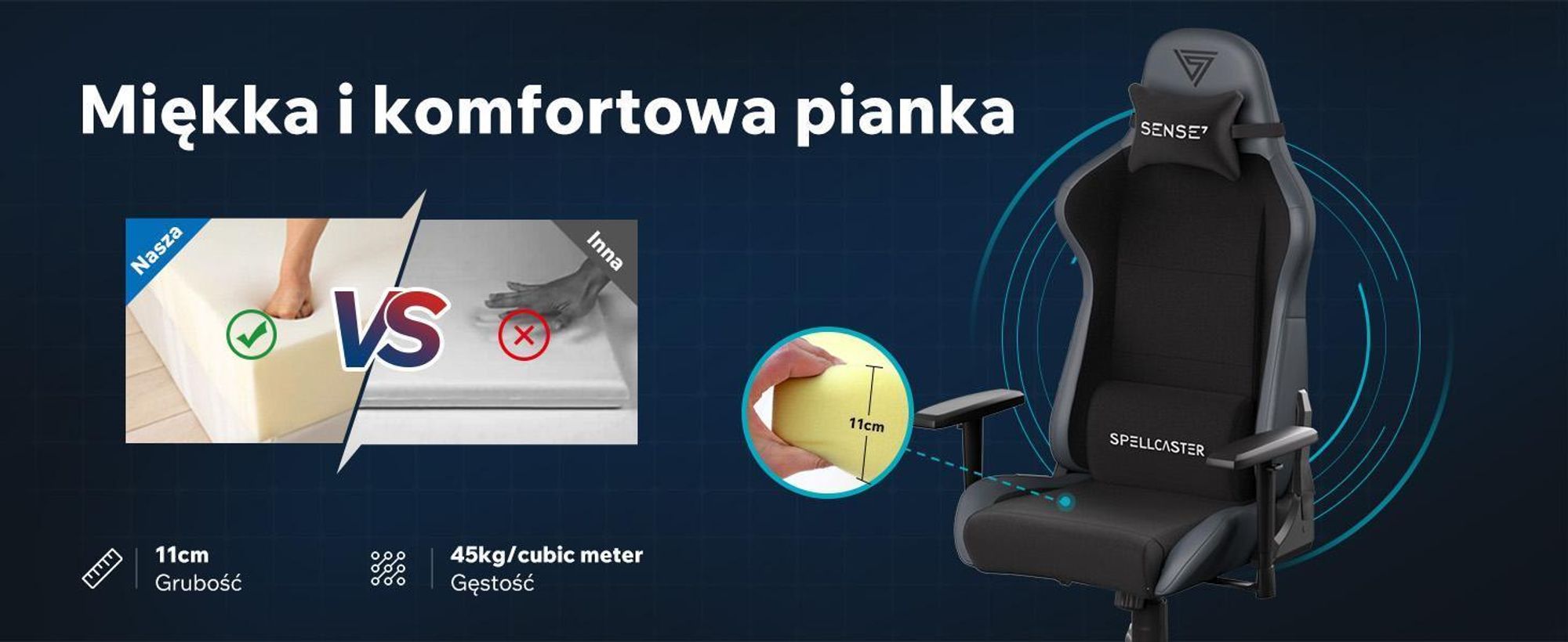 Fotel gamingowy SENSE7 Spellcaster FUKU z Alcantary, biało-szary – ergonomiczny fotel biurowy, fotel przy biurko, nośność do 150 kg, funkcja kołysania, kółka, fotel kierowniczy