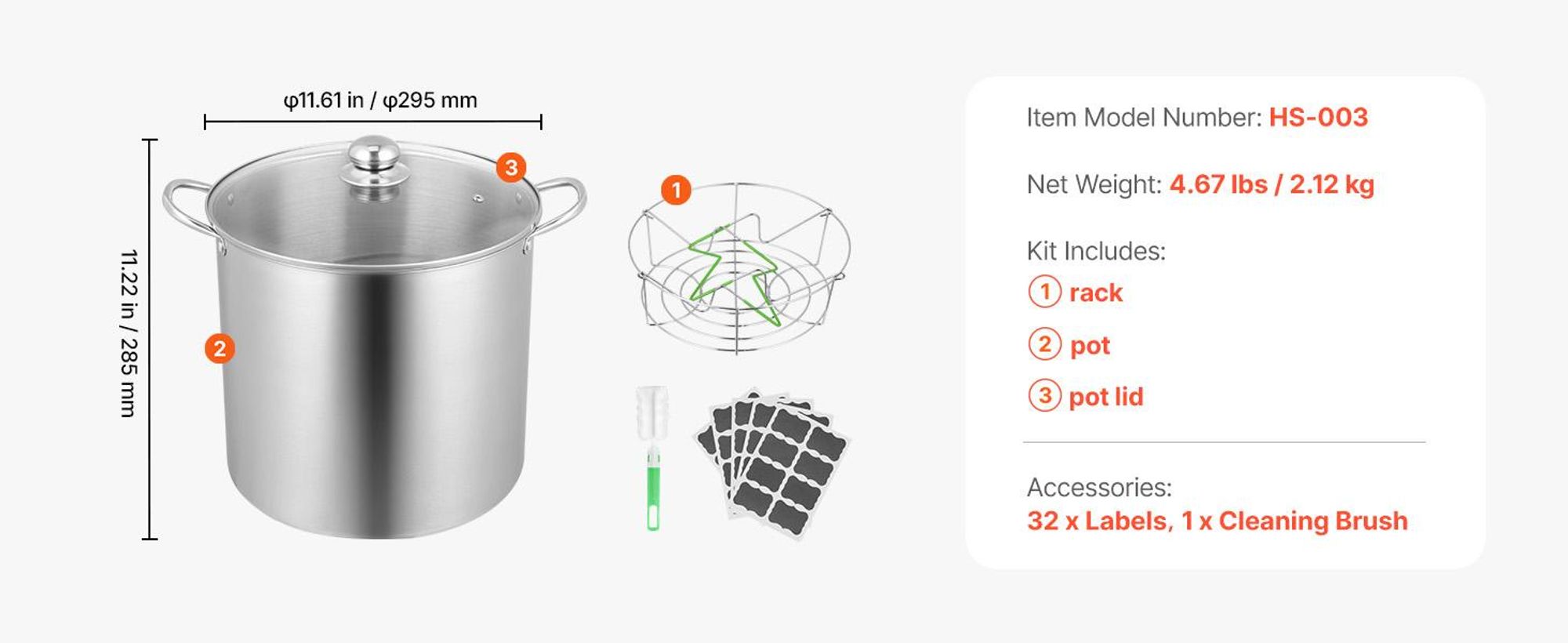 VEVOR Einmachbedarf Starter-Kit, 9-teiliges Edelstahl-Wasserbad-Einmachset für Anfänger, Einmachwerkzeug-Set: Topf, Gestell, Deckel, Trichter, Zange, Glasheber, Schraubenschlüssel, Magnetstab, Blasenheber, 2 Pcs+Pok
