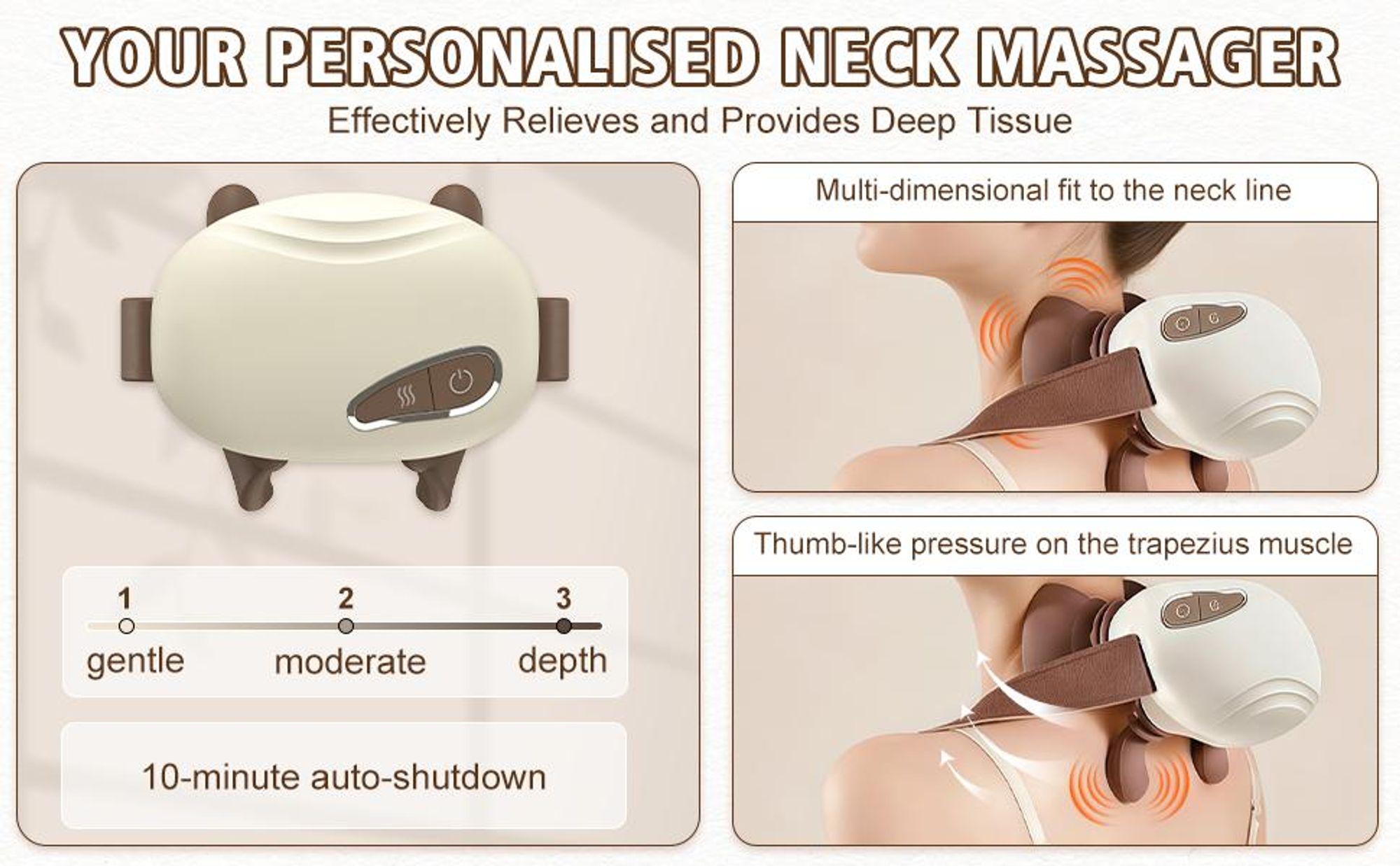 Nackenmassagegerät, Rückenmassagegerät, 4D Shiatsu Massagegerät mit Wärme, Tiefengewebe-Knetmassage, Muskel- & Schmerzlinderung