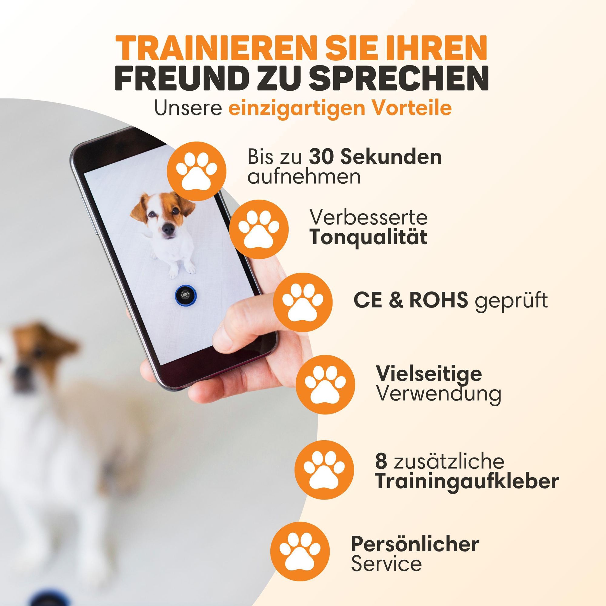Vulpes Goods Hundeknöpfe, Hundetasten, Haustiertasten für Kommunikation, Hundespielzeug, Hundetraining, Mit 4 Tasten, Inklusive Trainingsaufkleber