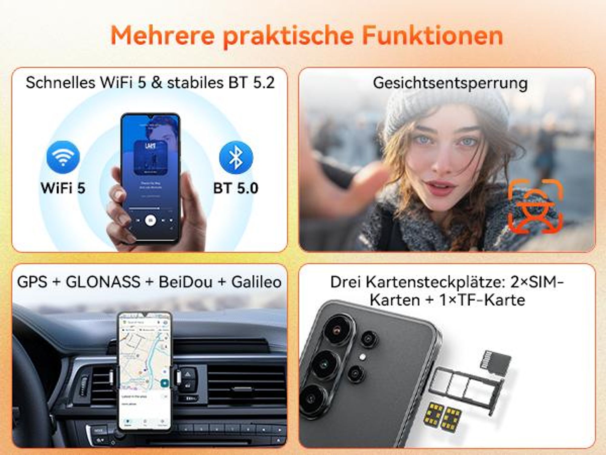 Blackview Wave 10C smartphone Ohne Vertrag, Android 16, 6.88", 120Hz, 1080p, Dual SIM, Face ID, 5000 mAh, Gemini AI, DokeOS 5.0, 1080p, 4G