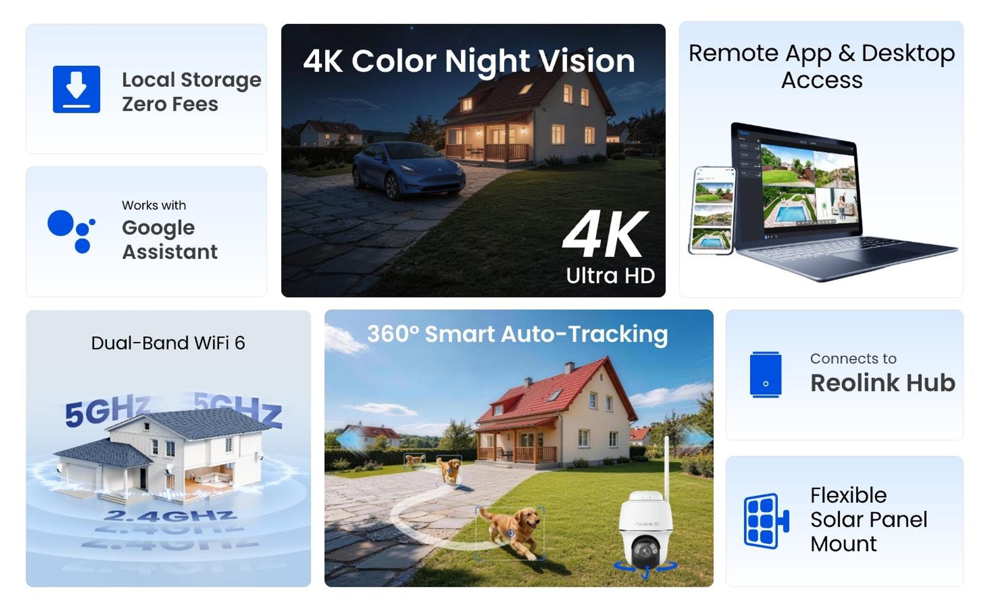 Reolink Argus PT Ultra + Solarpanel, 4K 8MP Akku Überwachungskamera Aussen, 2,4/5GHz WiFi, Pan & Tilt, Farbnachtsicht, Smarte Erkennung, 2-Wege-Audio