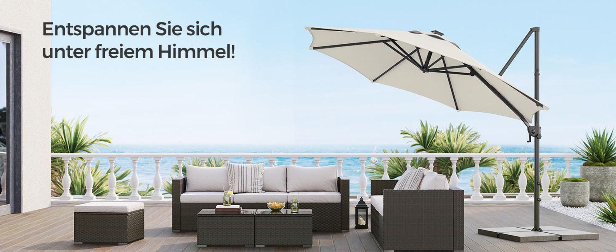 SONGMICS Sonnenschirm, ∅300 cm, 28 Solar-LED-Leuchten, UPF 50+, um 360° drehbar