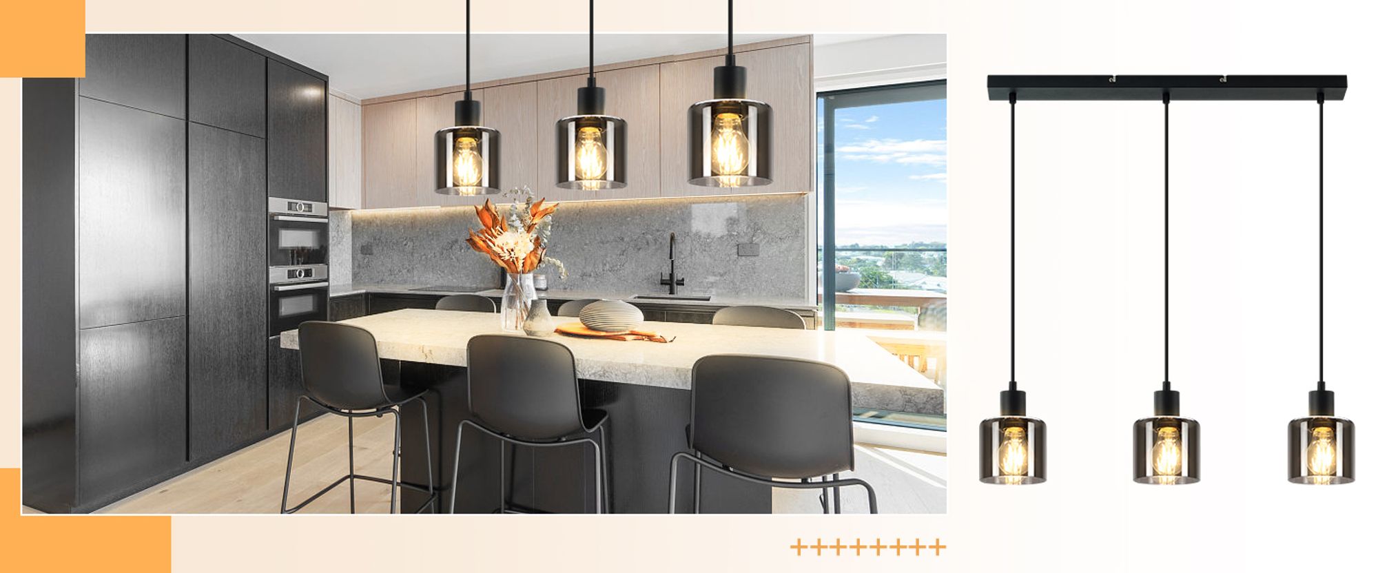 ZMH Pendelleuchte Schwarz Pendellampe 3 Flammig Glas Esstisch Hängelampe Vintage E27 Hängeleuchte Industrial Eckig für Esszimmer Wohnzimmer Hotel Büro