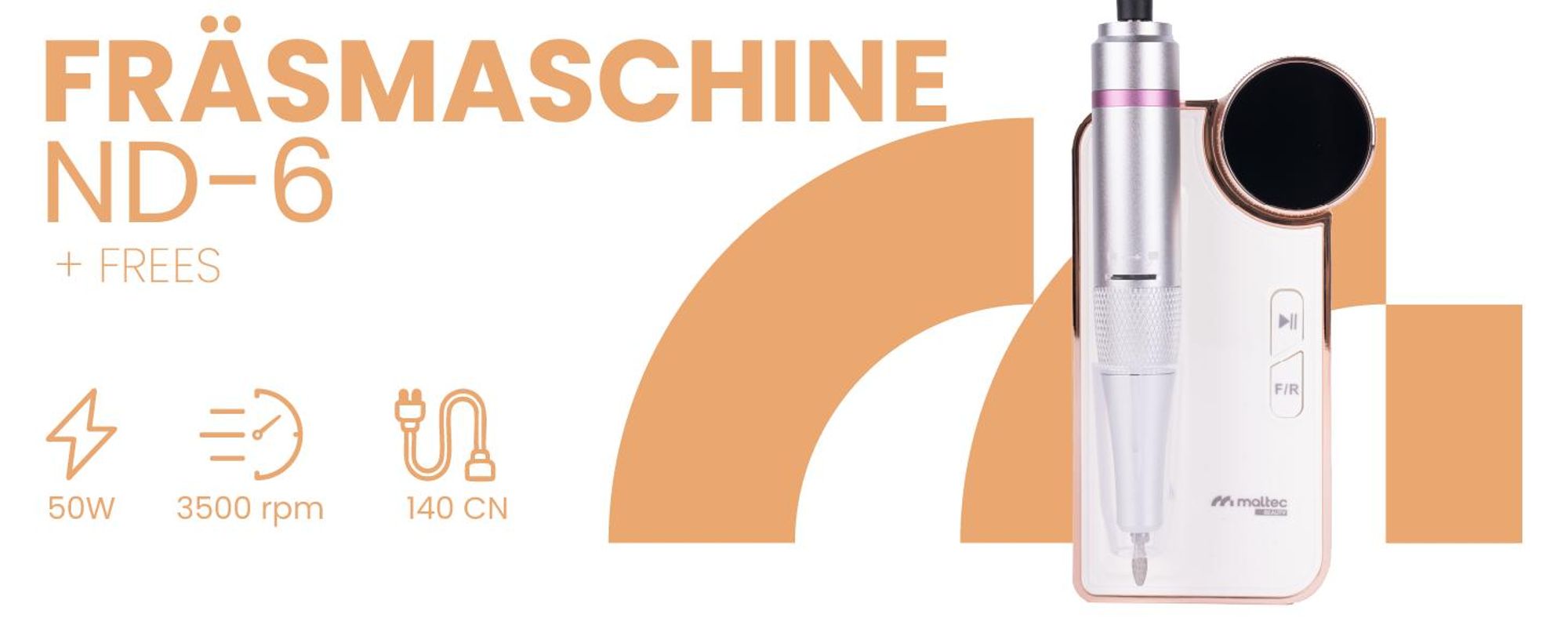 Nagelfräser Maniküre Pediküre mit Station 50W Maltec 350g Batterie 3600 mAh Set Bit Fräser 35000u/min Twist Lock