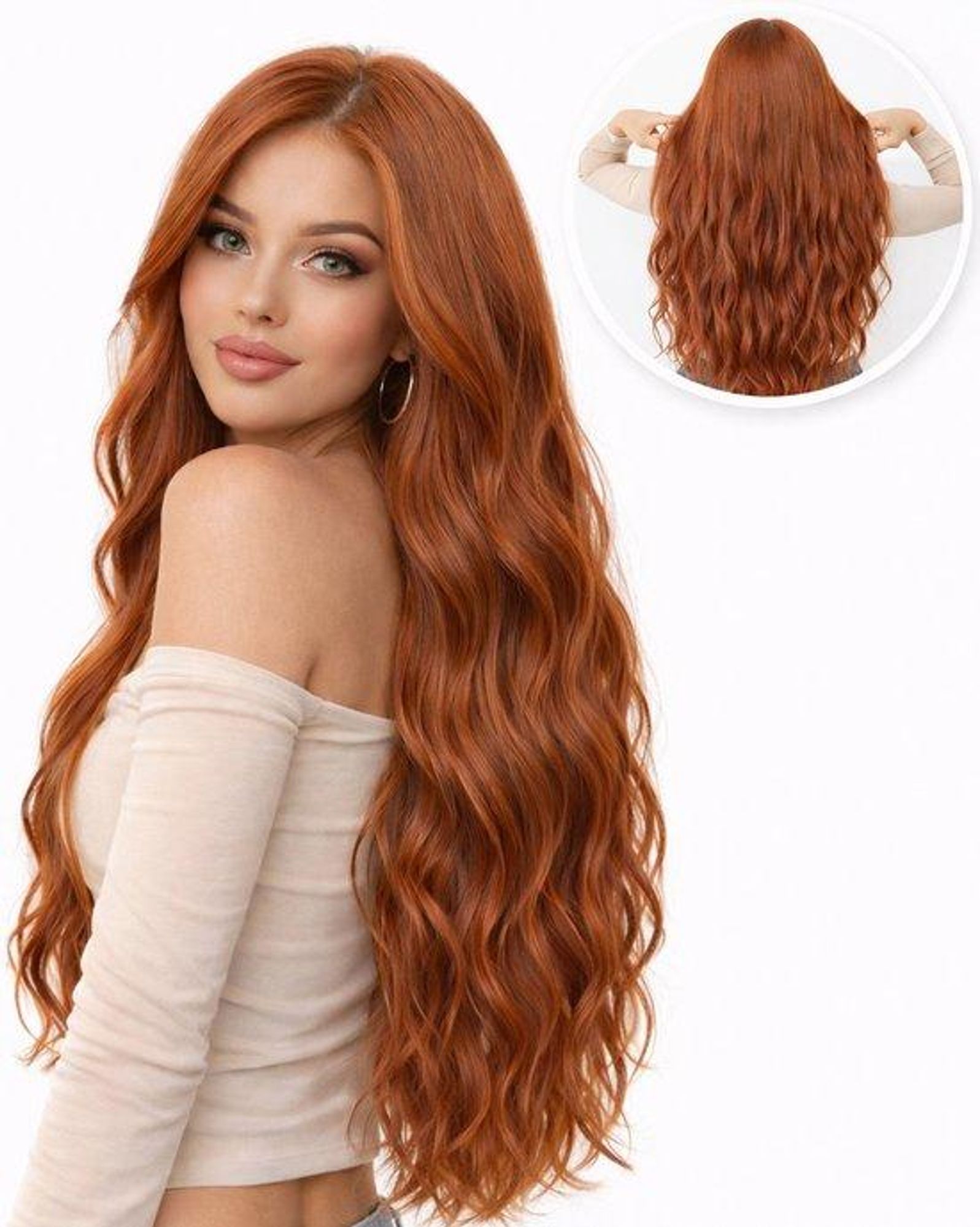 SassyGoods® Kupferrote Perücke – Damenperücken mit langem Haar –  Lace-Wig in Ginger-Orange-Rot – Waschbar – Verstellbar – 66 cm