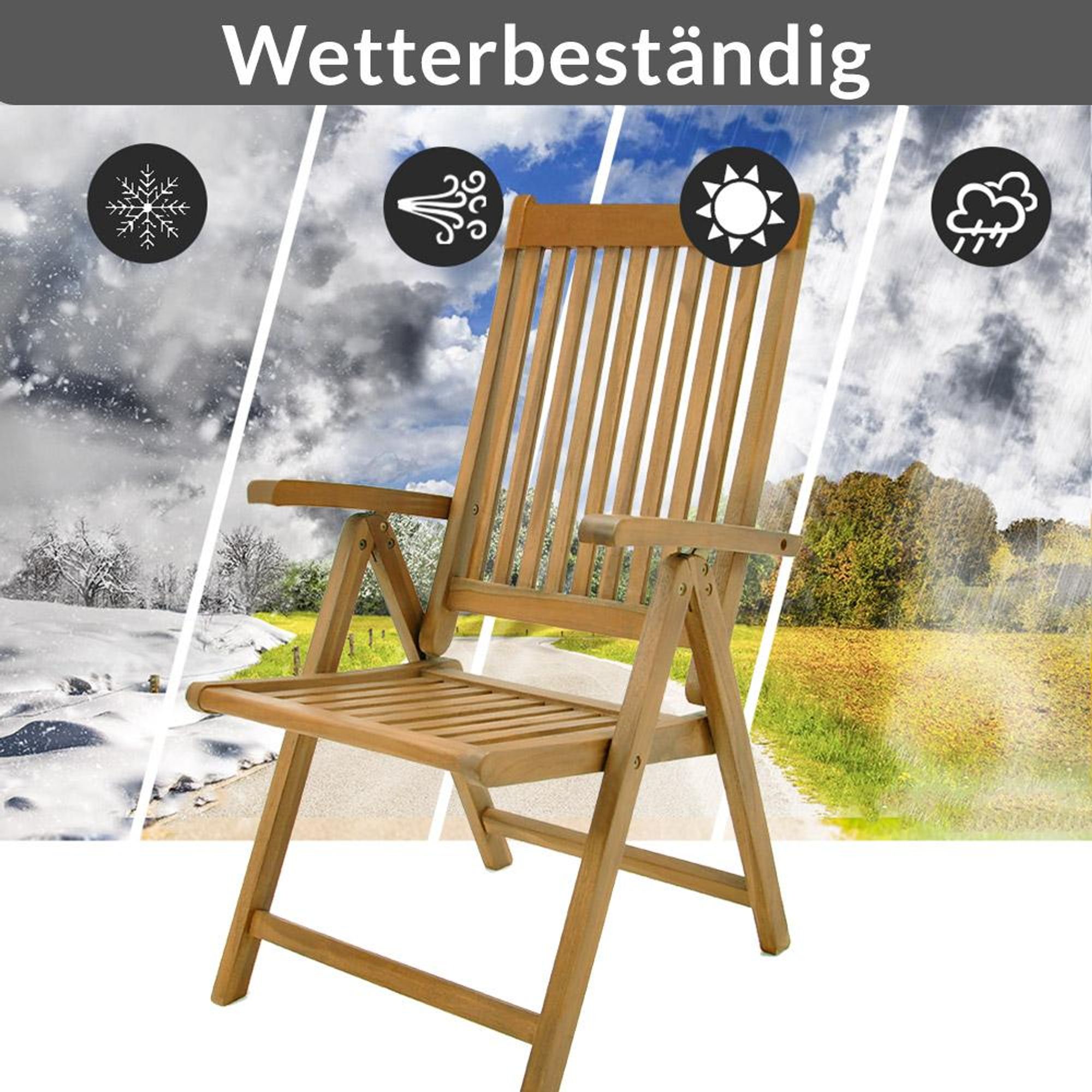 CASARIA® Gartenstuhl Klappbar, Wetterfest, FSC®-Zertifiziert 2er-Set