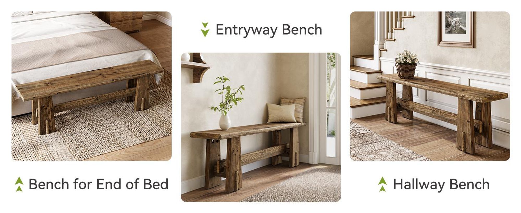 150 cm lange Massivholzbank, Landhaus-Eingangsbank, Sitzbänke für Fußende des Bettes, Esszimmer, Eingangsbereich, Flur, Wohnzimmer, Schuhbank
