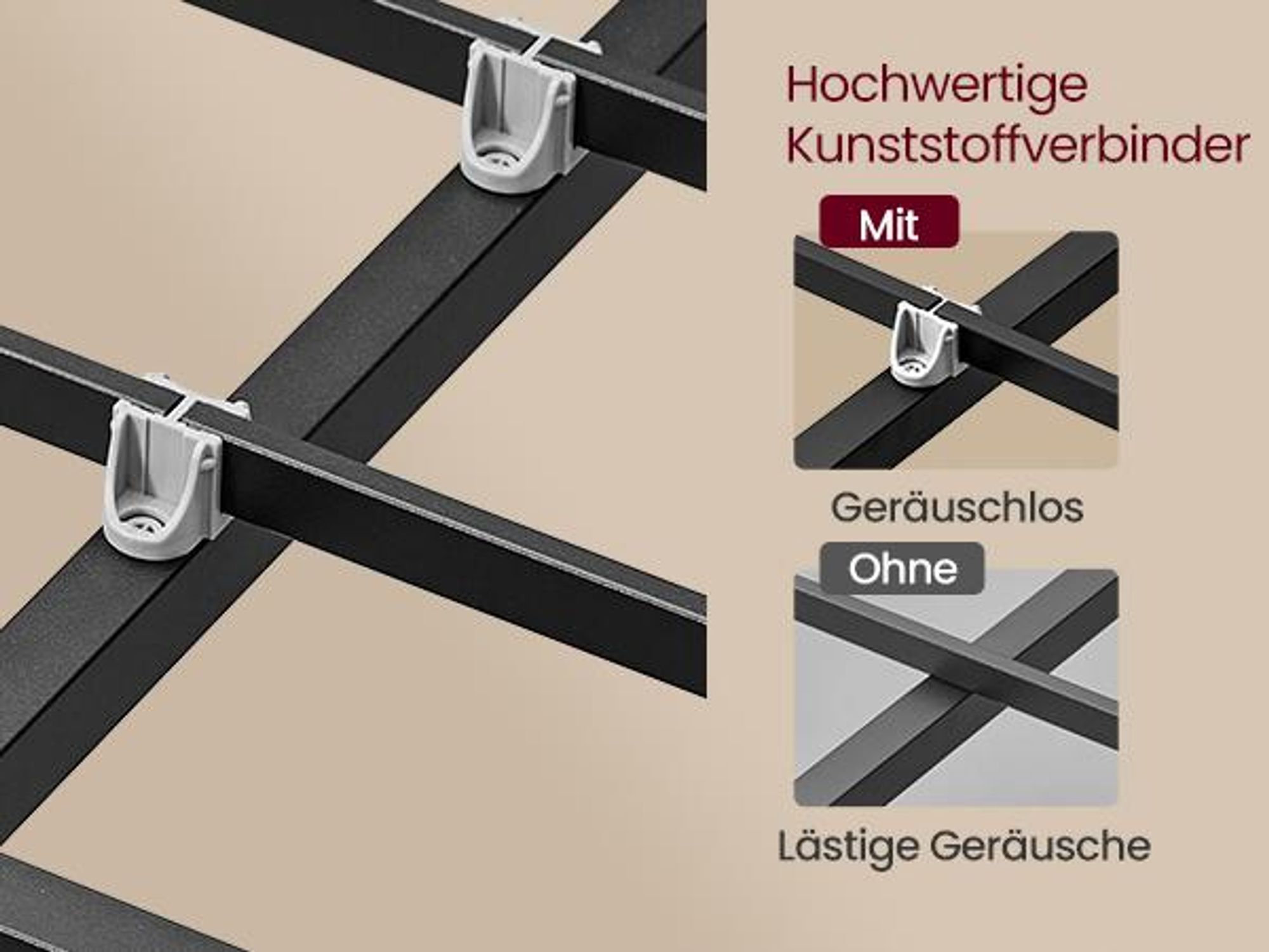 VASAGLE Doppelbettgestell, 140 x 200 cm, Bettgestell, mit gepolstertem Kopfteil, Bettrahmen, Stahl, trägt bis zu 500 kg, einfache Montage