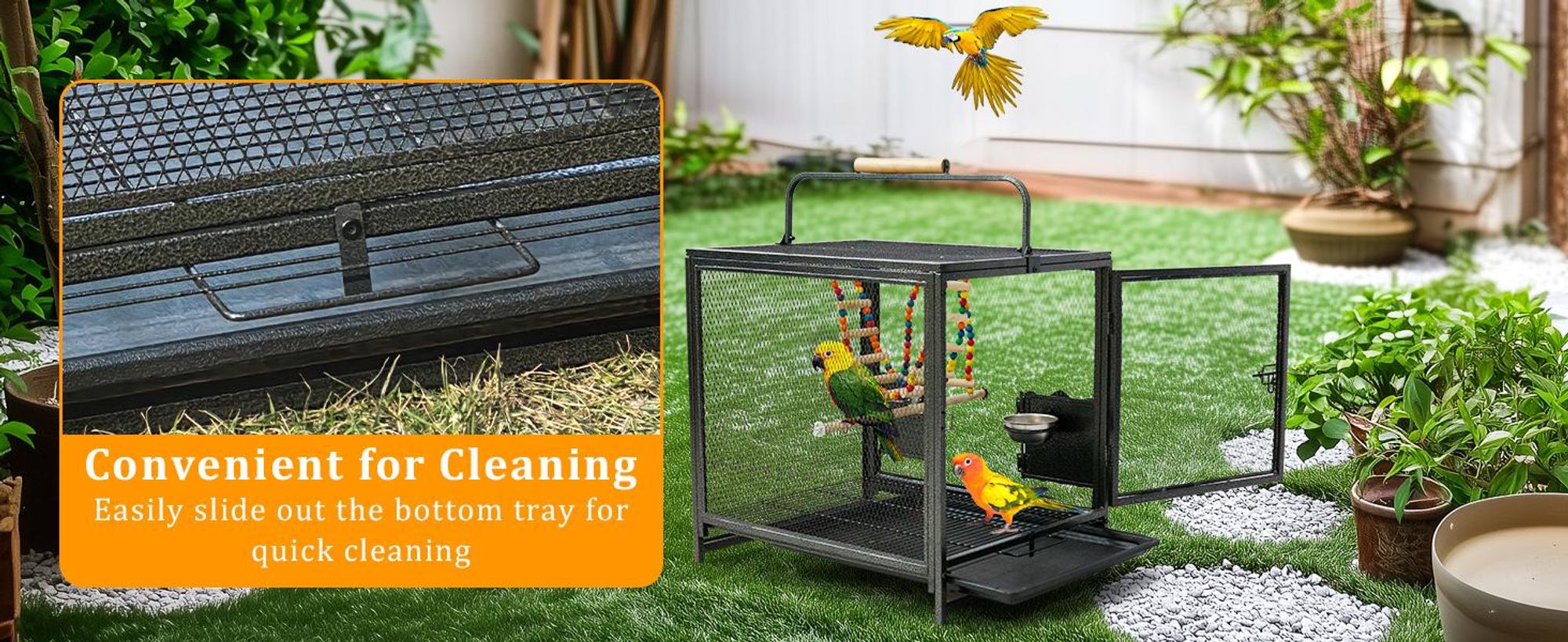 WISFOR Vogelkäfig mit Hängematte und Schaukeln, Vogelvoliere Wellensittichkäfig, Transport Ausstellung Box Käfig mit Spielzeug