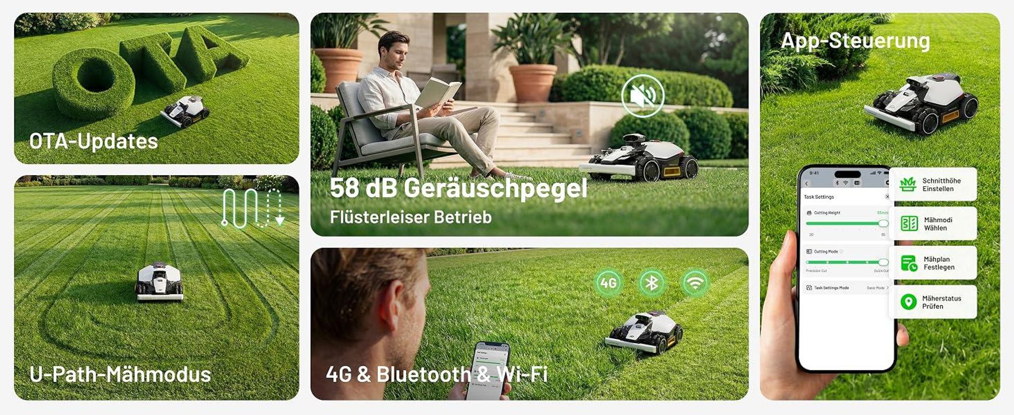 Mähroboter Mammotion LUBA Mini 2 AWD 1000 mit Garage, Waschständer, ohne Kabel, bis 1000 m², Randmähen, DropMow, Auto-Kartierung, 4G-Modul, APP