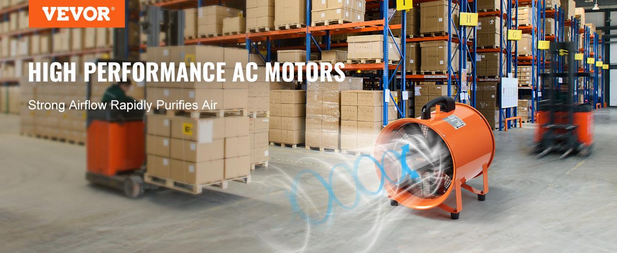 VEVOR Bauventilator 145-W-AC-Motor Baugebläse 2900 U/min Baulüfter Gebläse 1020 CFM (1733 m3/h) Axiallüfter mit 8 m Schlauch Axialgebläse 79 dB Geräuschpegel Industrielüfter