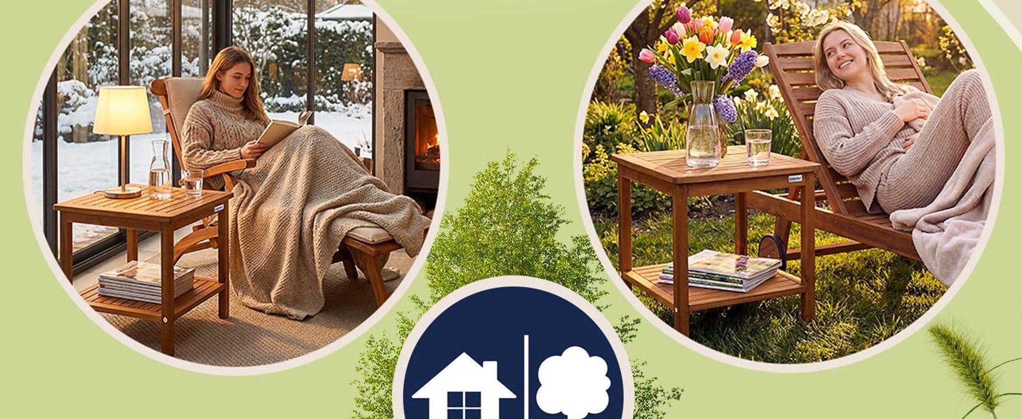 CASARIA® Beistelltisch Holz wetterfest FSC® zertifiziert 2 Ablagen 80kg und 20kg Tragkraft 45x45cm Balkon Terrasse Wohnzimmer Kleiner Tisch Holztisch Akazie