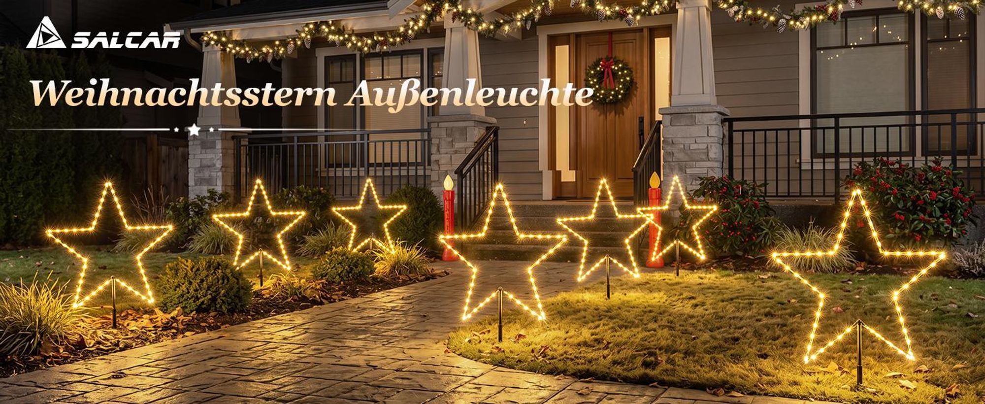 SALCAR LED Gartenstecker Sterne 60 cm, 180 LEDs, 3er Set, 8 Modi, Timer, LED Leuchtsterne, Außen Weihnachts & Gartendekoration für Garten Lighting