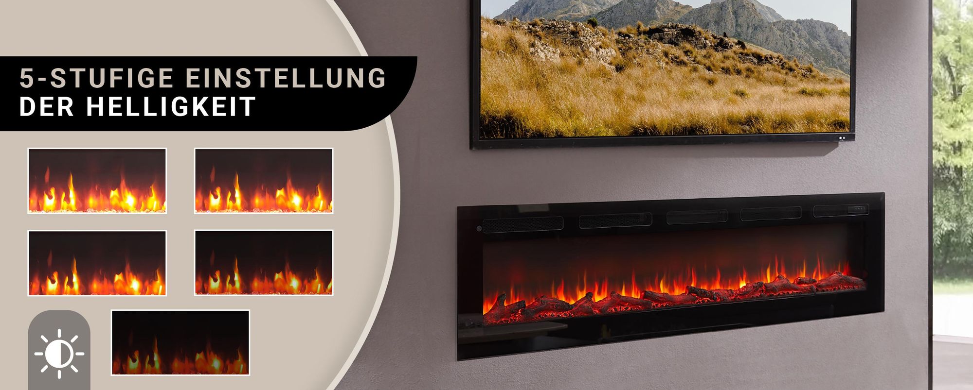 BALDERIA Elektrokamin Leif 70" | 3in1 Standkamin/Wandkamin/Einbaukamin, 3D-Flammeneffekt, Heizung 1800W, Timer, Thermostat, Startsteuerung | Schwarz