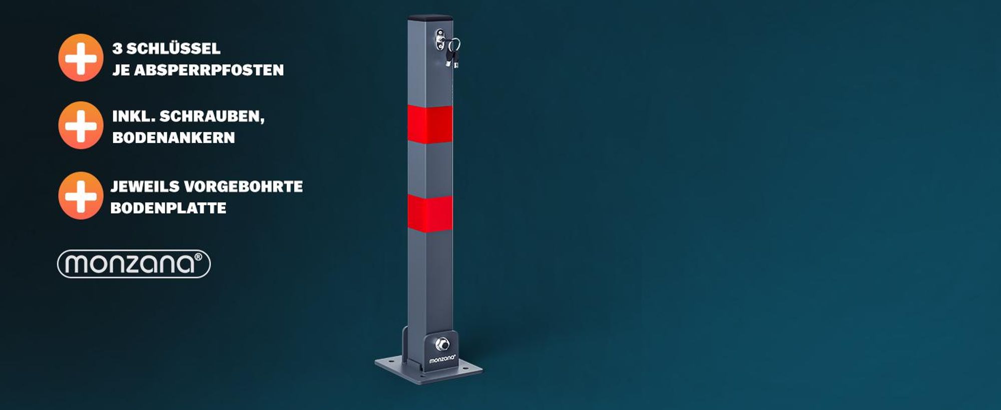 DEUBA® 4x Parkpfosten Parkplatzsperre 3 Schlüssel Sperrpfosten klappbar Stahl Robust Standfuß Stabil Park Poller Set