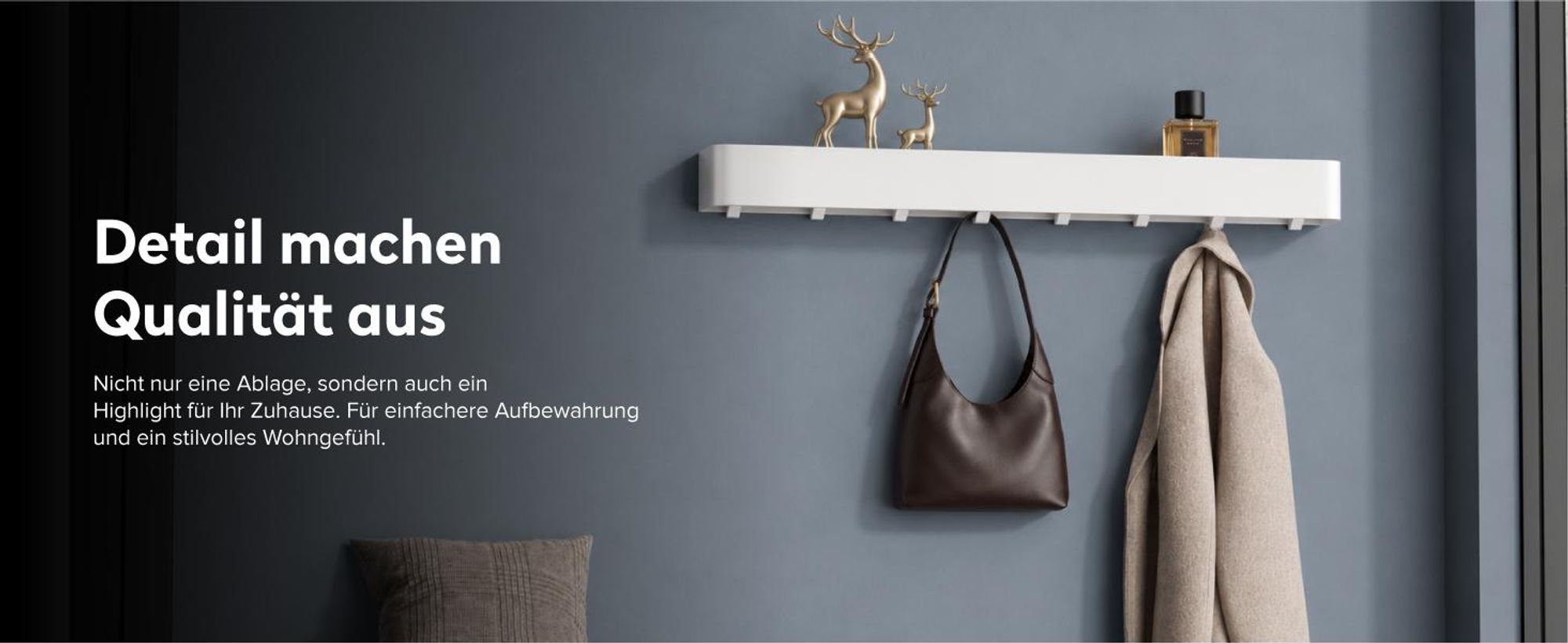 doporro Wandgarderobe mit Ablage, Garderobenleiste 80 cm mit 8 Garderobenhaken, Kleiderhaken Wand ohne Bohren Weiß Reglo-05