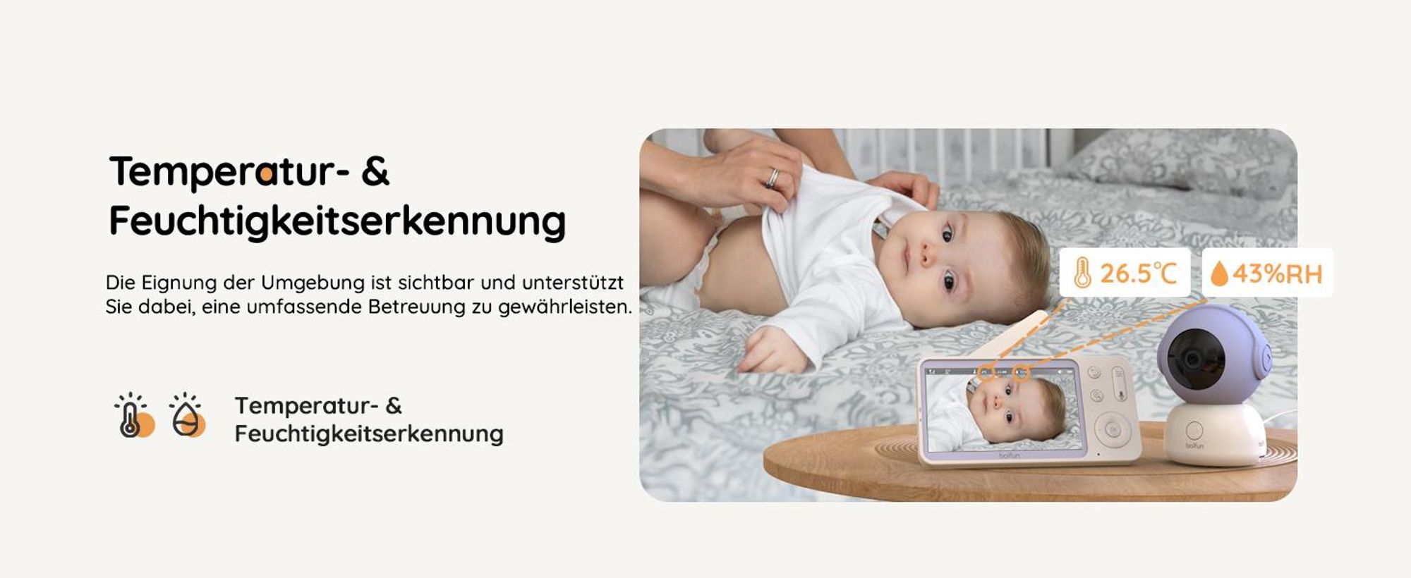 5 Zoll Babyphone mit Kamera 2K Babyfon Video PTZ 355° Bewegungs und Geräuscherkennung Temperatur Luftfeuchtigkeit mobiles Tracking