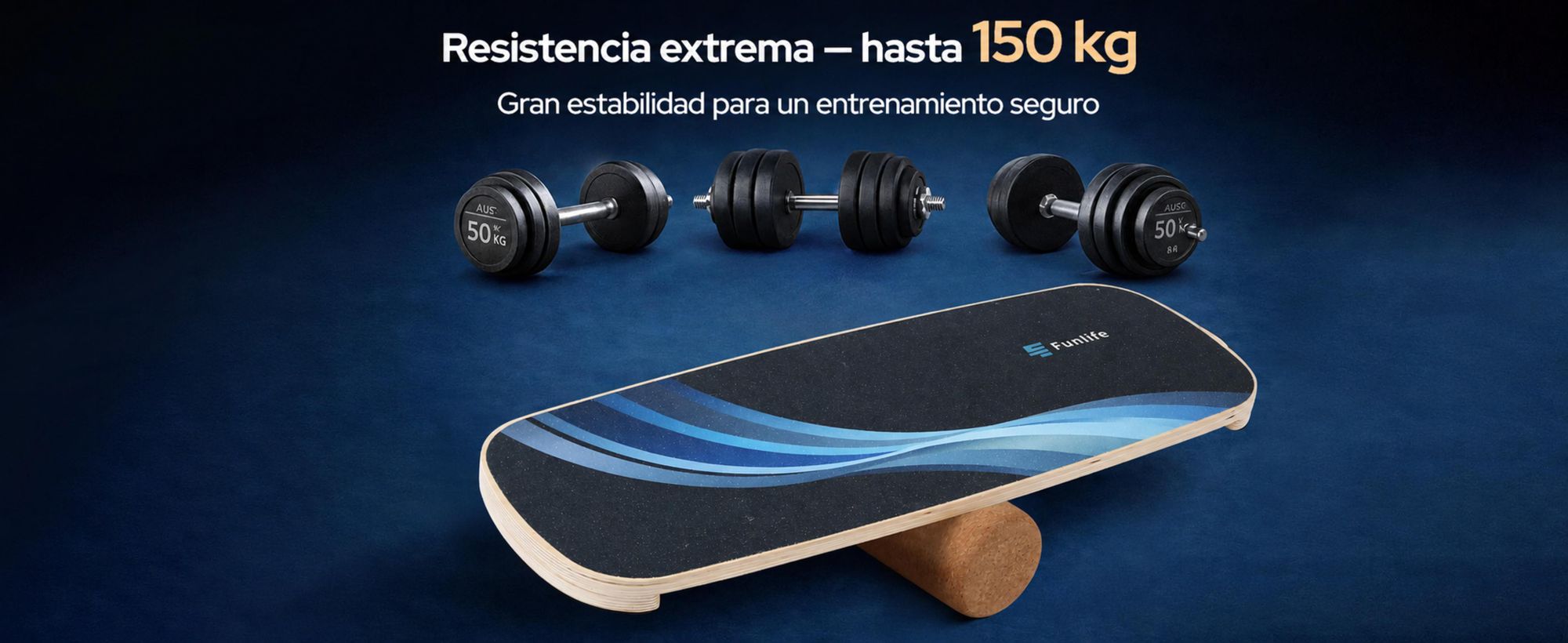 FunLife, tabla de equilibrio WAVE de madera de abedul con rodillo – entrenador de equilibrio para el fortalecimiento del core, la coordinación, y el entrenamiento de surf, skate y snowboard