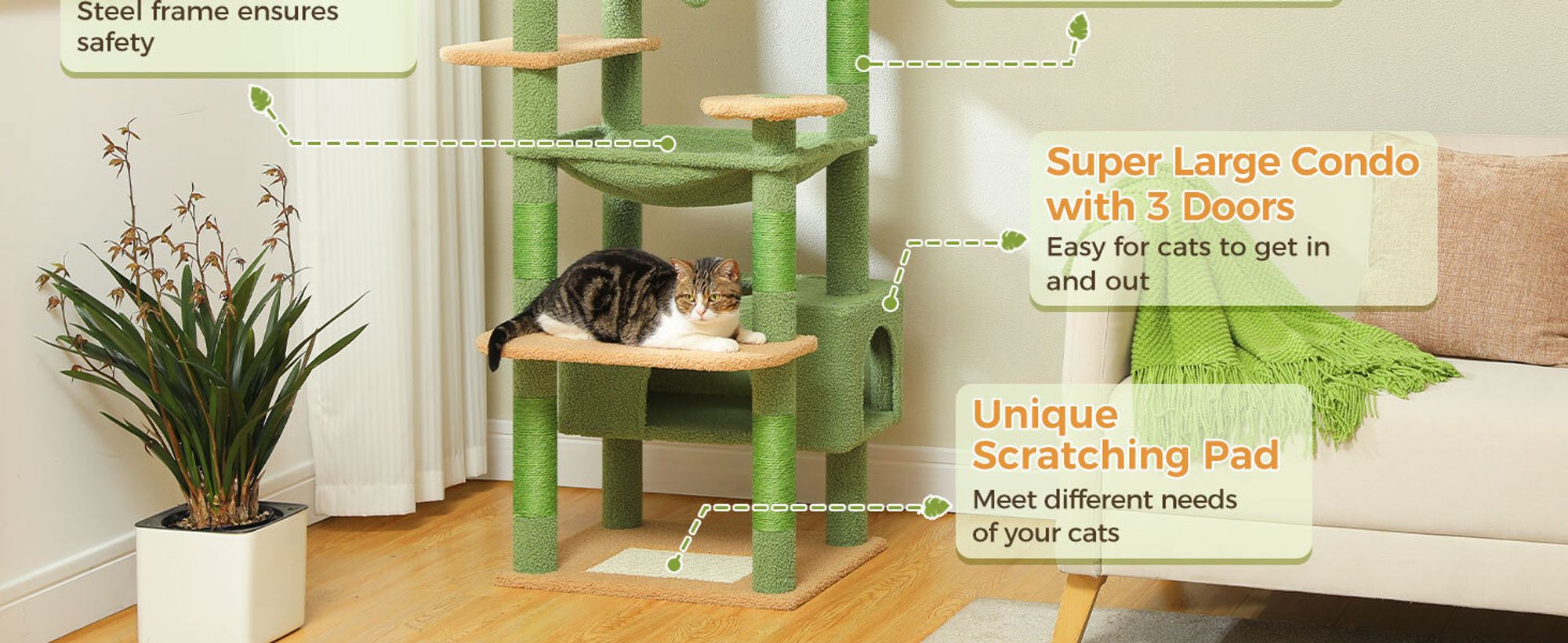 PAWZ Road Kratzbaum Grosse Katzen Stabil, 184 cm Kaktus kratzbaum