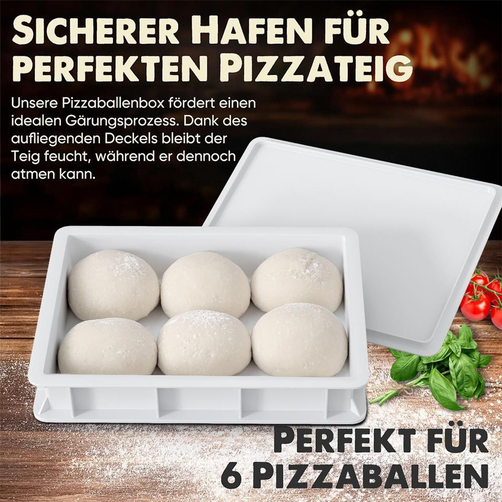 2x Pizzaballenbox mit Deckel, 40x30x7,5 cm | Gärbox, Teigwanne für Pizzateig.Teigbox für 6 Pizzaballen, Pizzateigbehälter