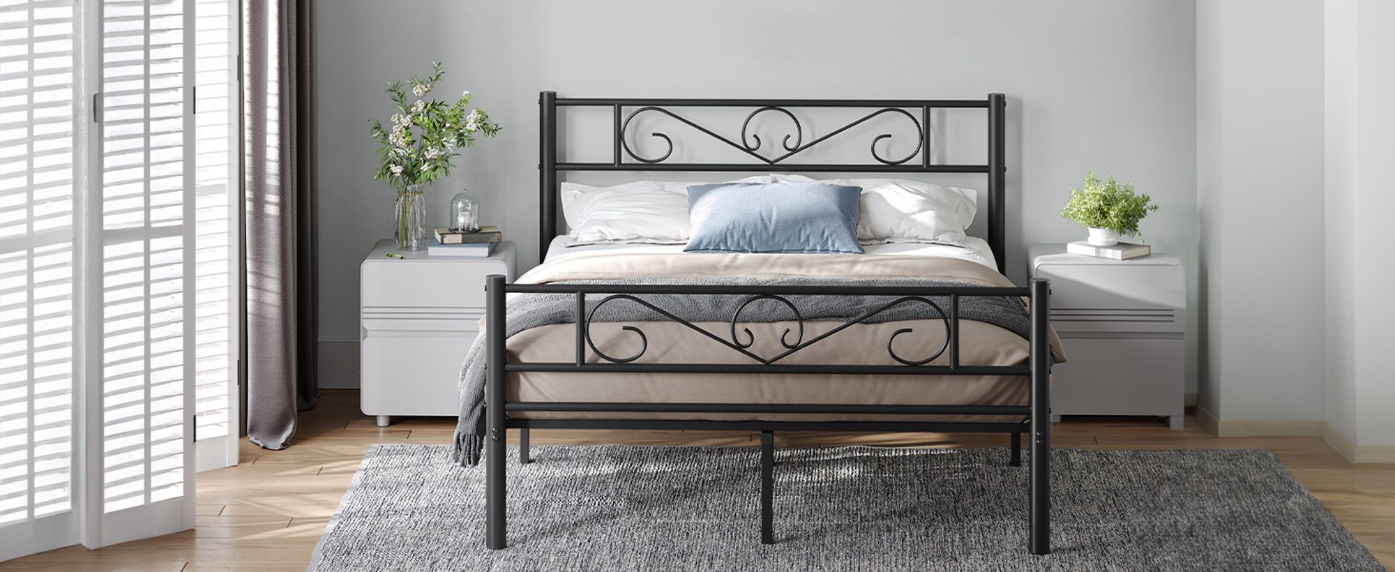 VASAGLE Bettgestell 140 x 200 cm, mit Kopfteil, Metallbett, Bettrahmen