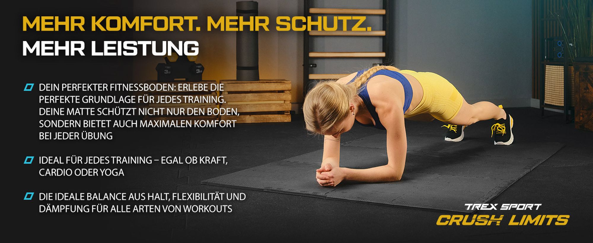TREX SPORT Bodenschutzmatte Puzzlematte 24 Stk. Set TX-010PM |1cm EVA Schaumstoff Unterlegmatte für Fitnessgeräte |Bodenschutz rutschfest, wasserdicht