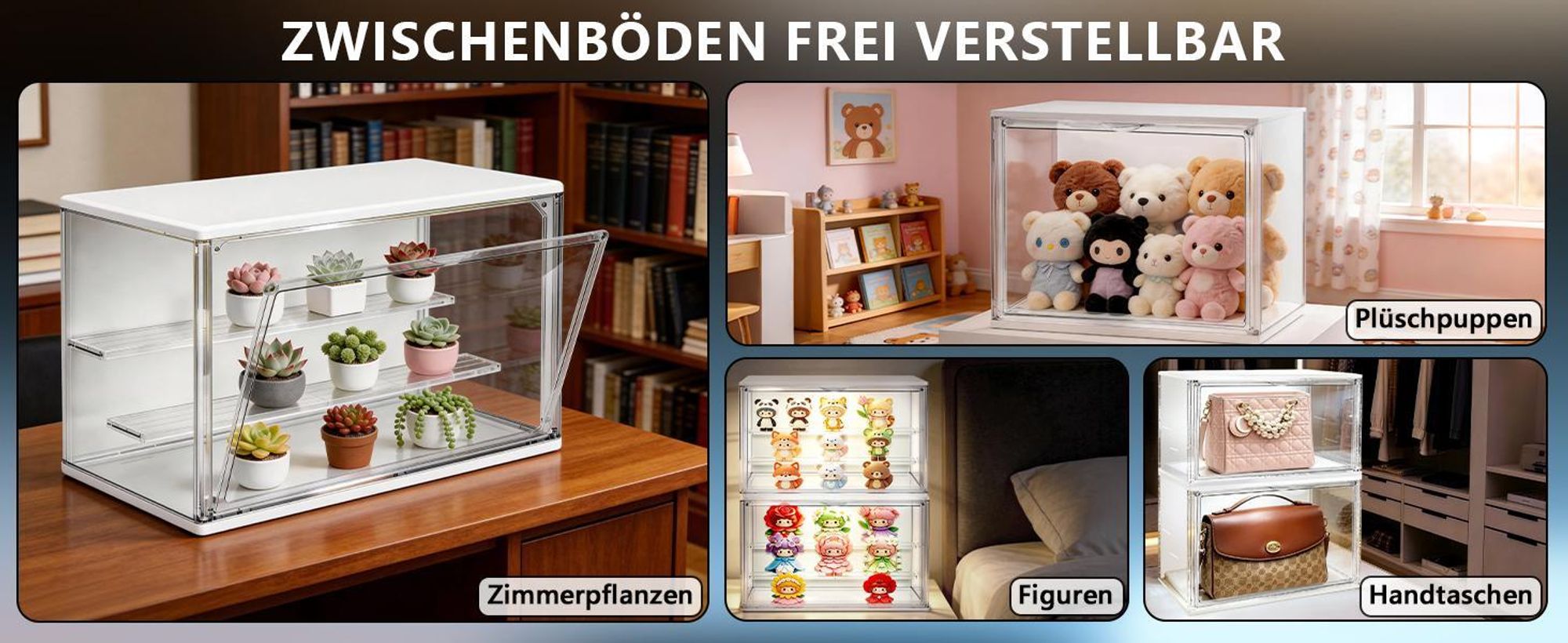 LED Acryl Vitrine 36×22×18cm, 3 Ebenen Transparente Schaukasten mit Magnettür Display Box zur Aufbewahrung & Präsentation für Sammelfiguren