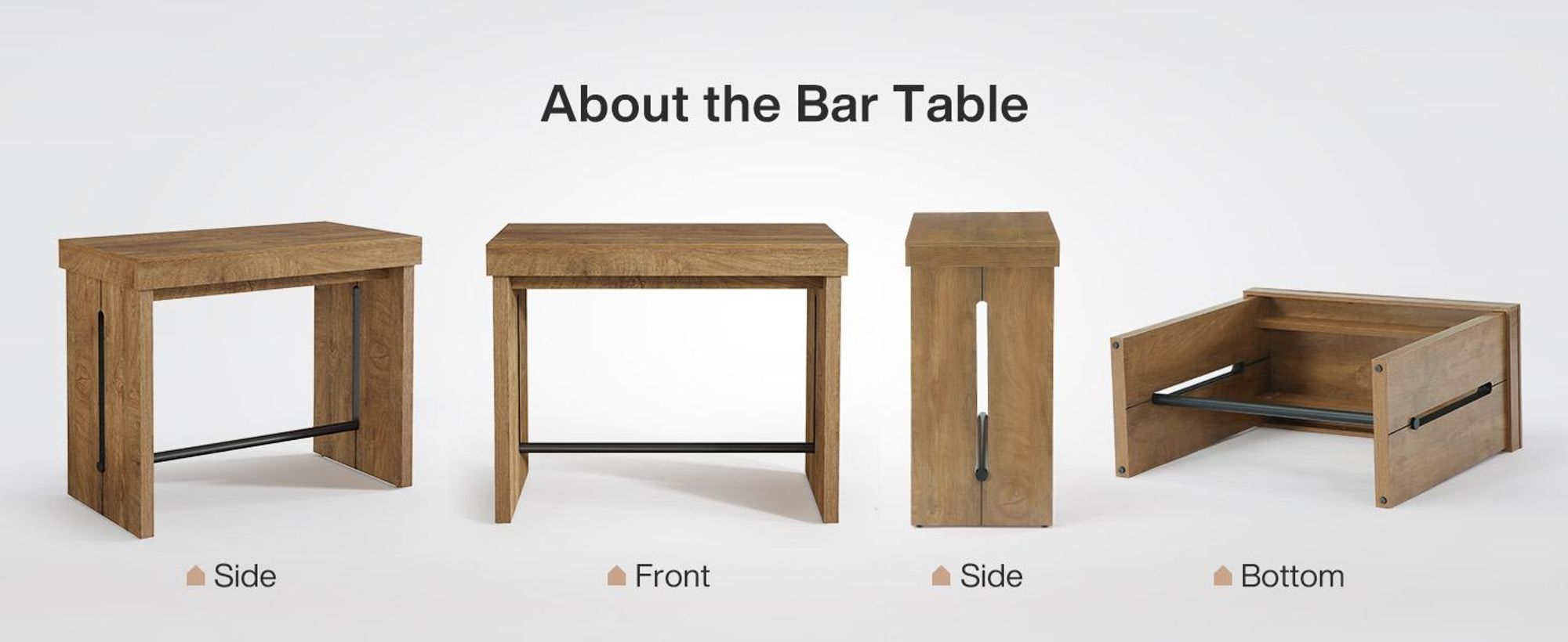Tribesigns Bartisch, 105 x 50 x 95 cm rechteckiger Stehtisch mit Metall-Fußstütze, rustikaler Esstisch, Kneipentisch für Zuhause, Esszimmer, Bistro